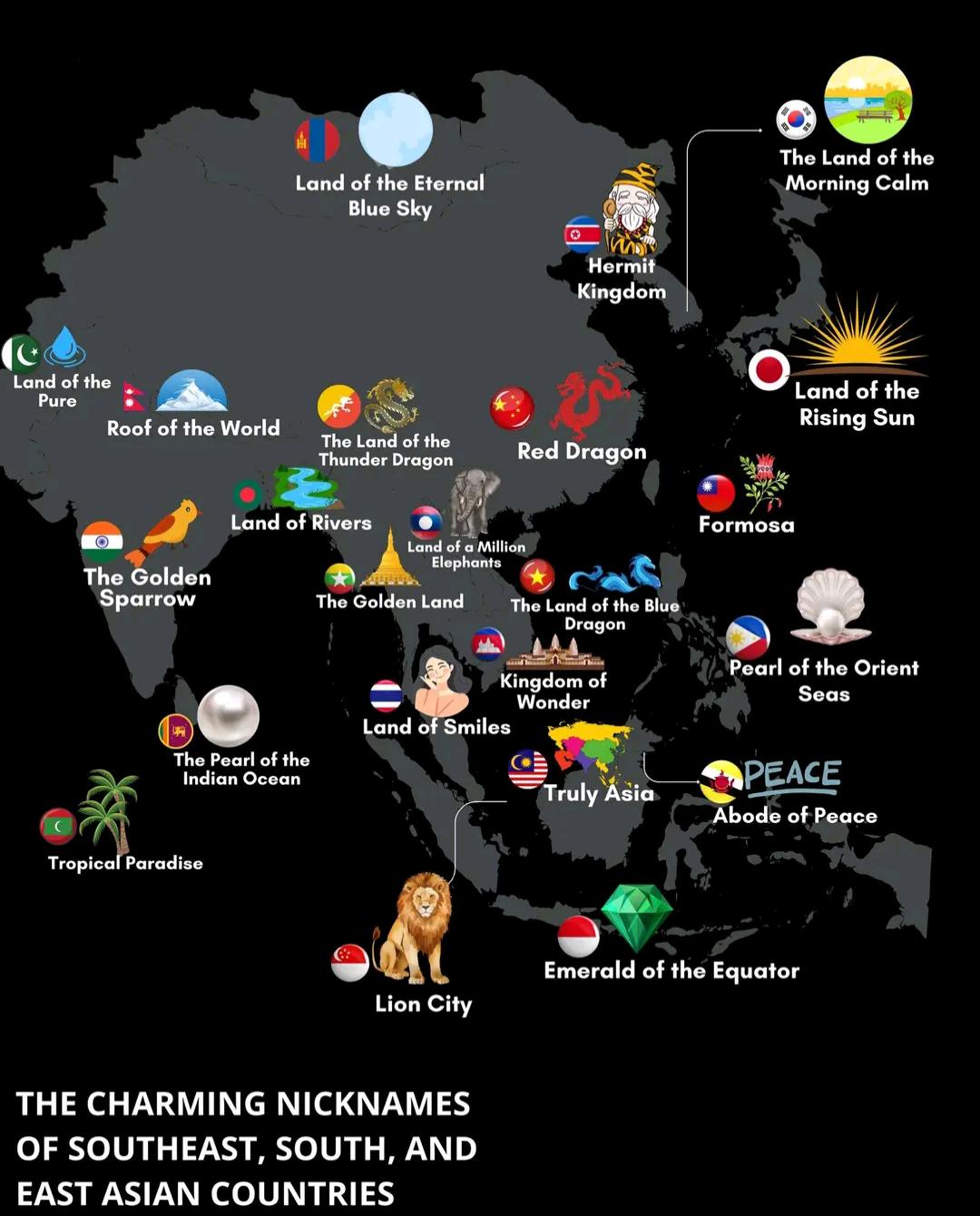 Charming Nicknames Map of Asian Countries