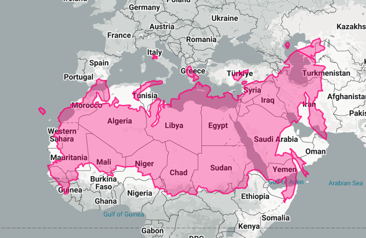 Sahara and Arabian Deserts Size Comparison Map