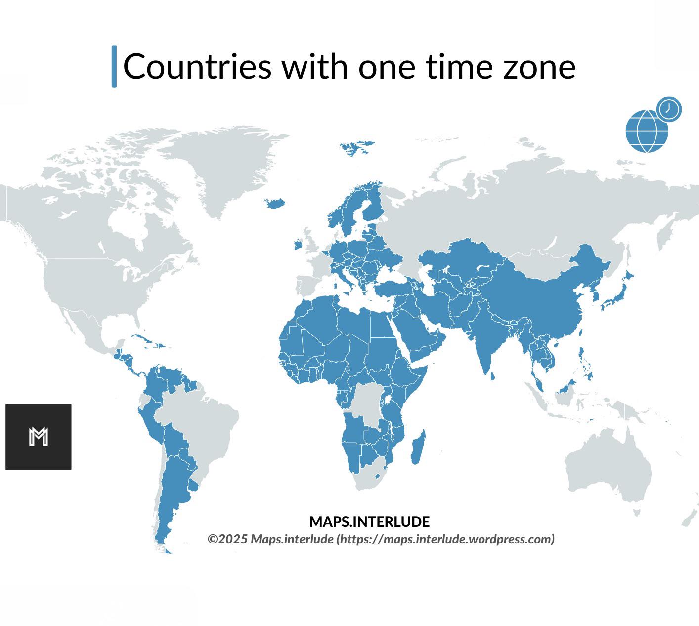 Countries with One Time Zone Map Countries with One Time Zone Map