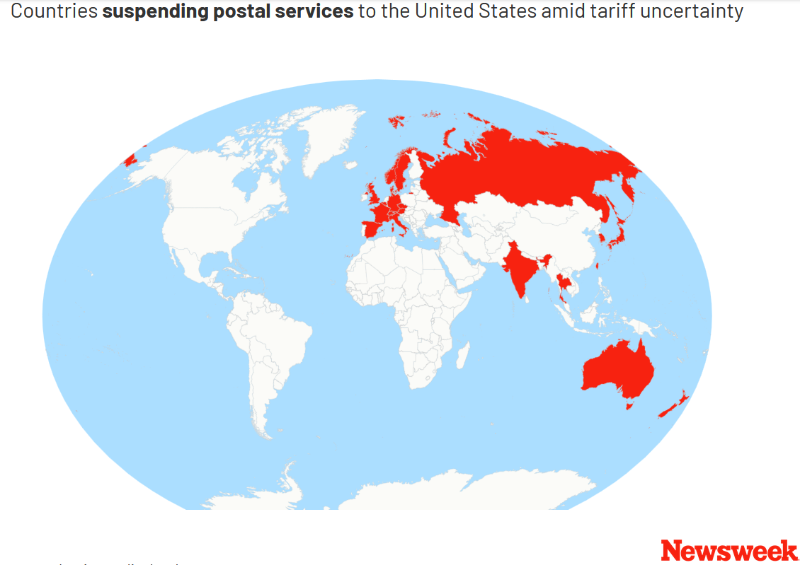 Map of Countries Suspending Postal Services to the US Map of Countries Suspending Postal Services to the US