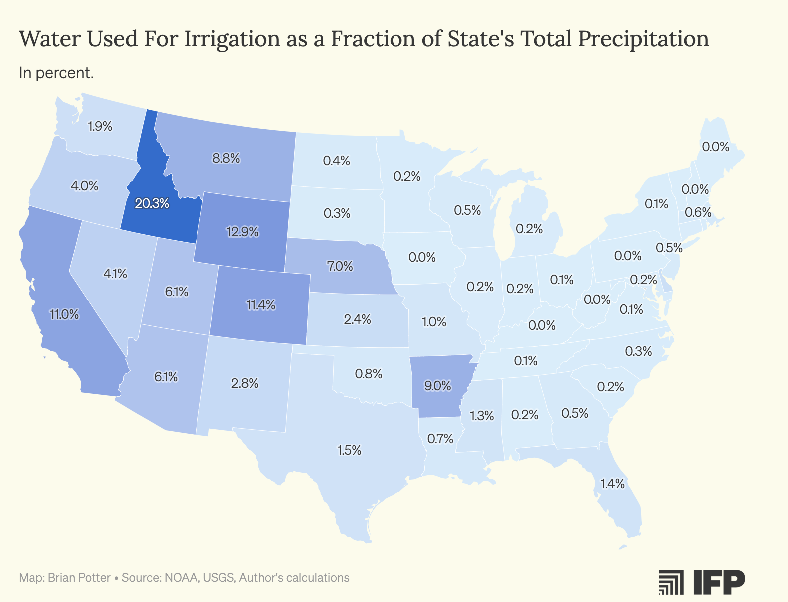 Water Used for Crop Irrigation Map by US States Water Used for Crop Irrigation Map by US States