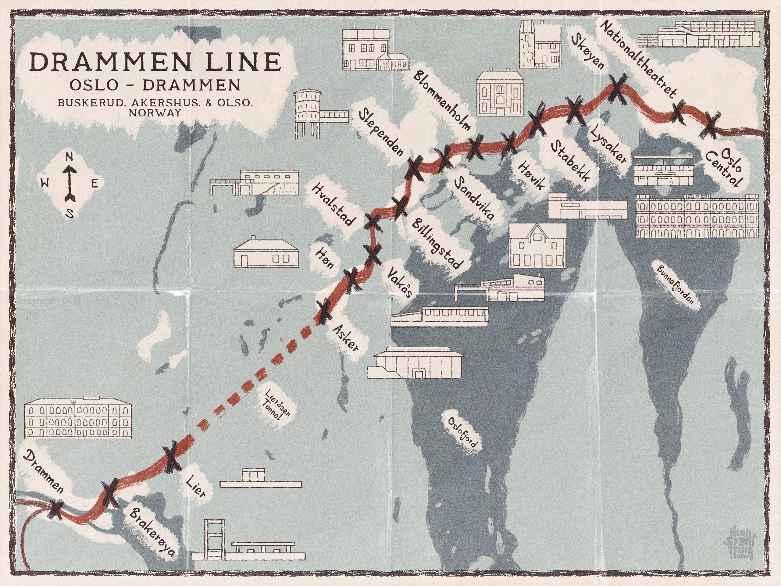 Drammen Line Map of Norway Drammen Line Map of Norway