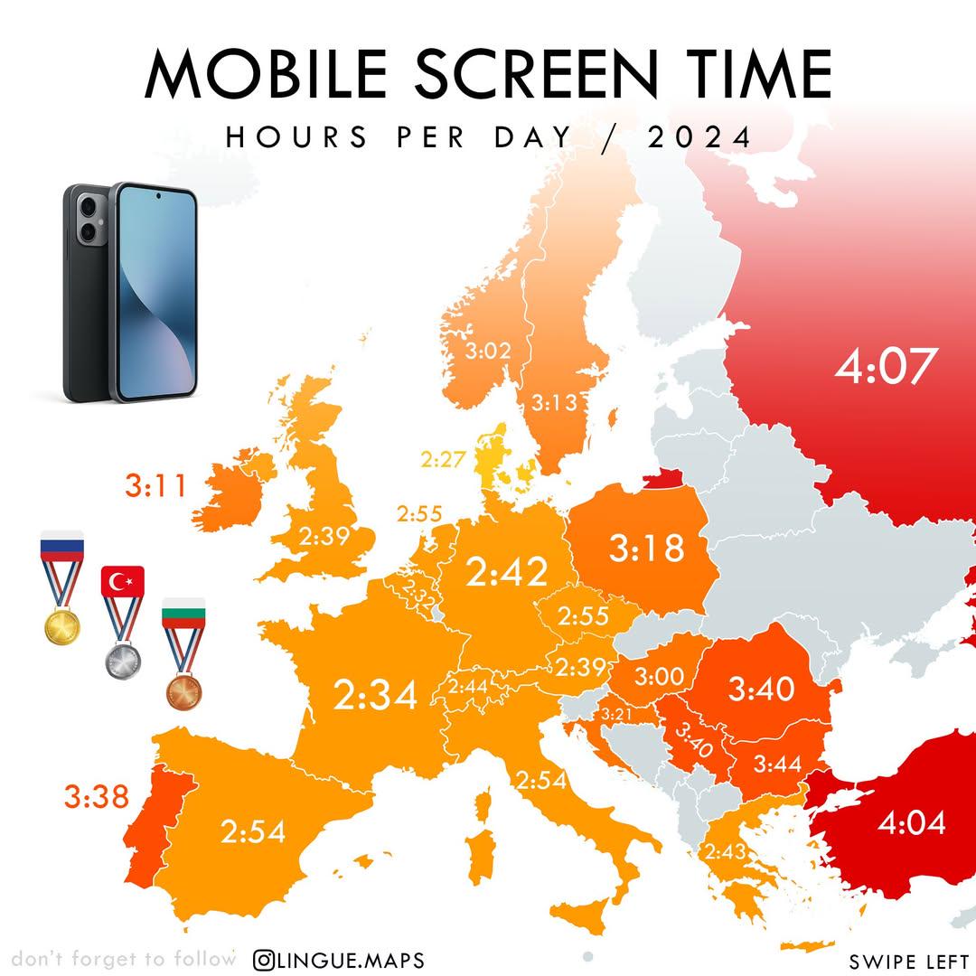 Mobile Screen Time in Hours per Day Map Mobile Screen Time in Hours per Day Map