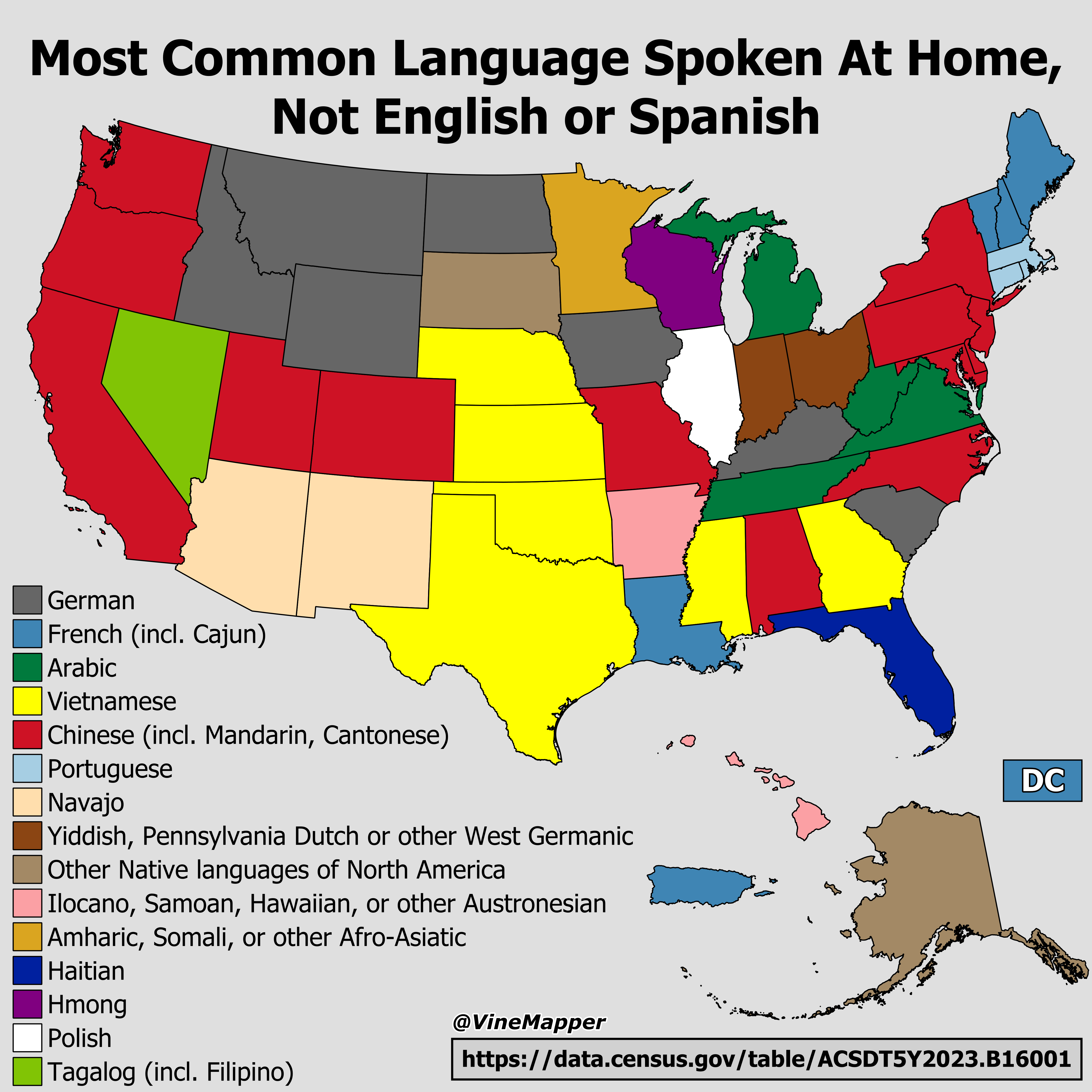Most Common Language Spoken at Home Map