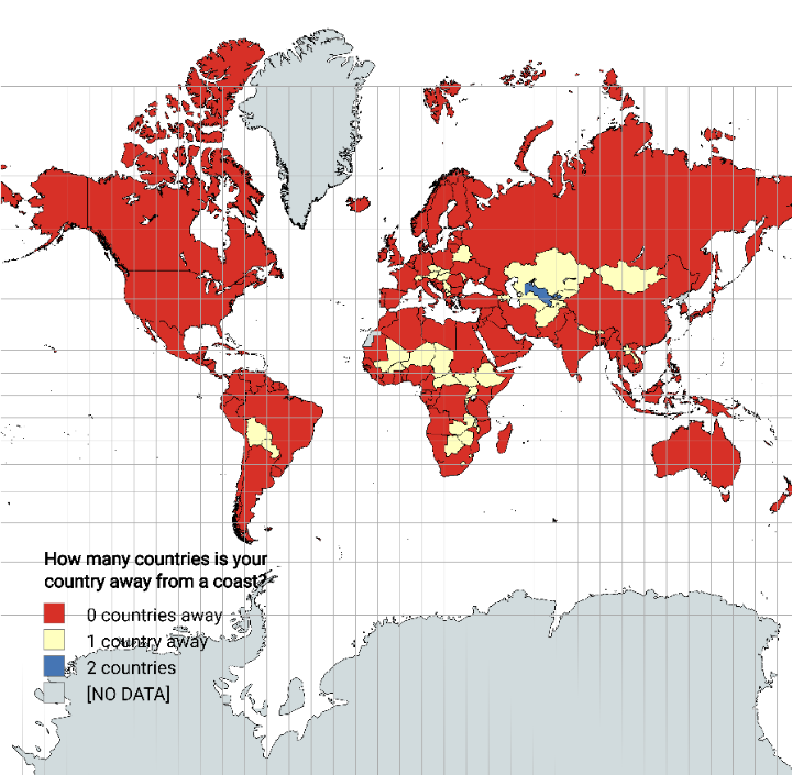 Distance from Coastline by Country Map Distance from Coastline by Country Map