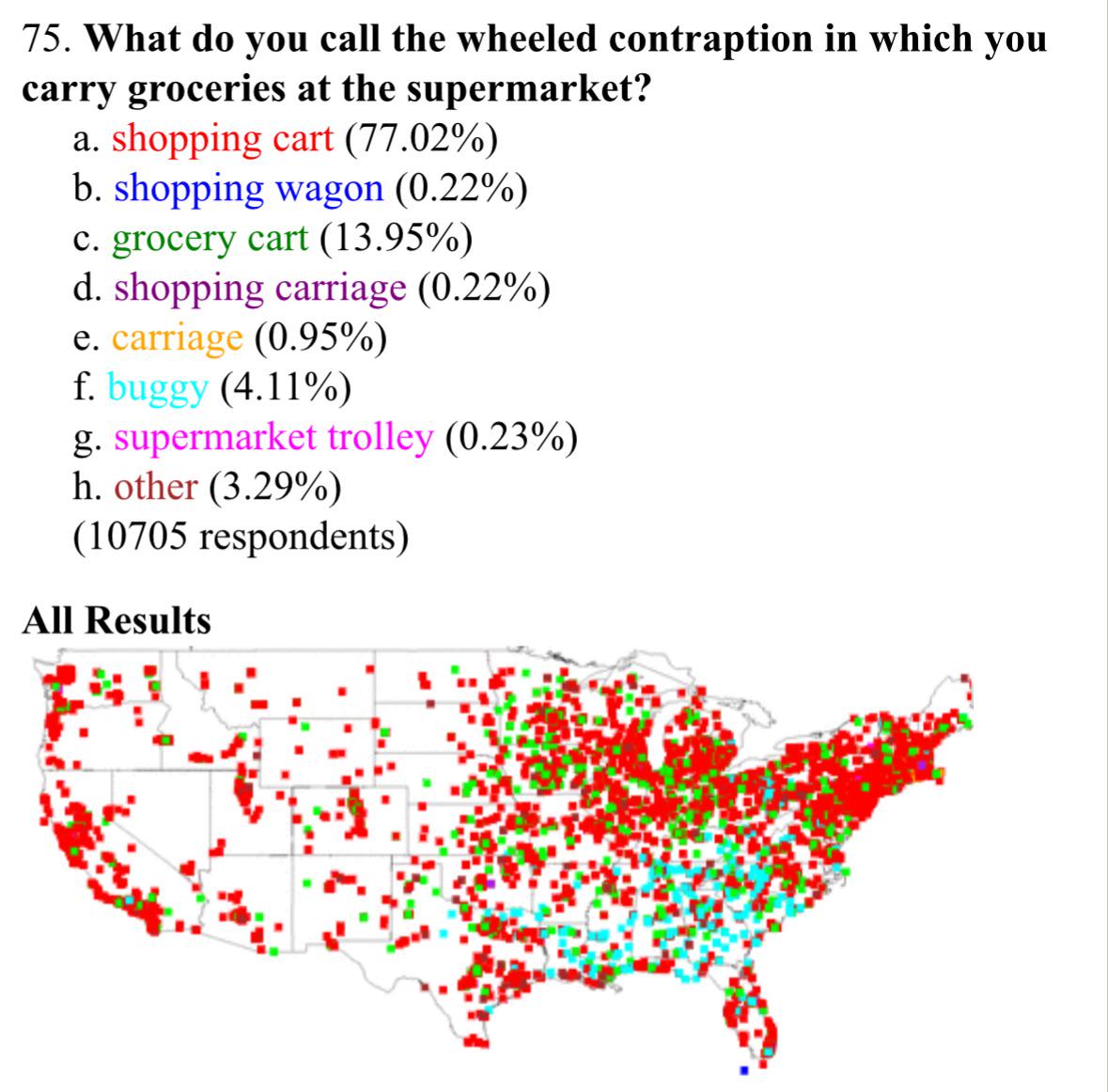 Shopping Cart Terminology in the United States Map