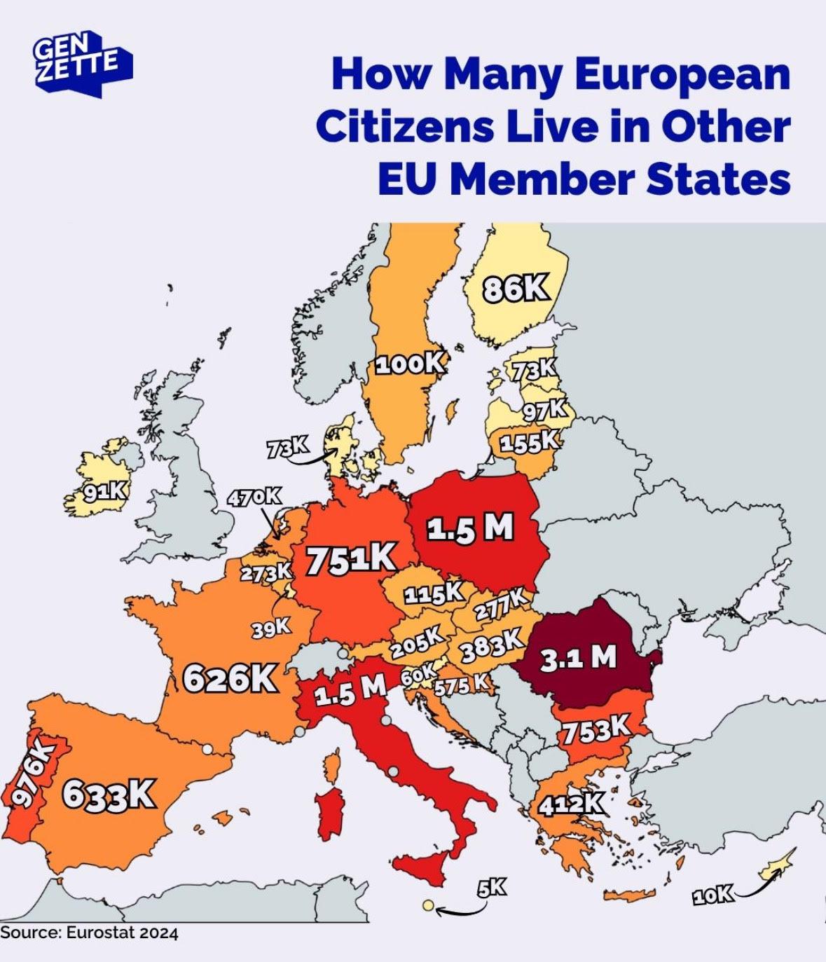 European Citizens Living in Other EU Member States Map European Citizens Living in Other EU Member States Map