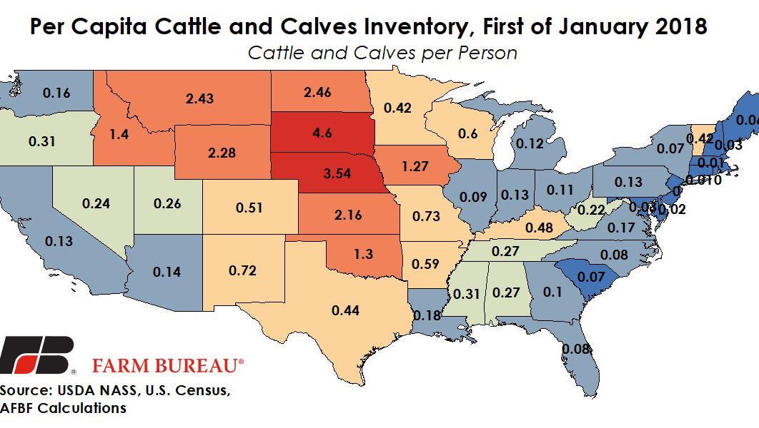 Number of Cows Per Person in Each State Map