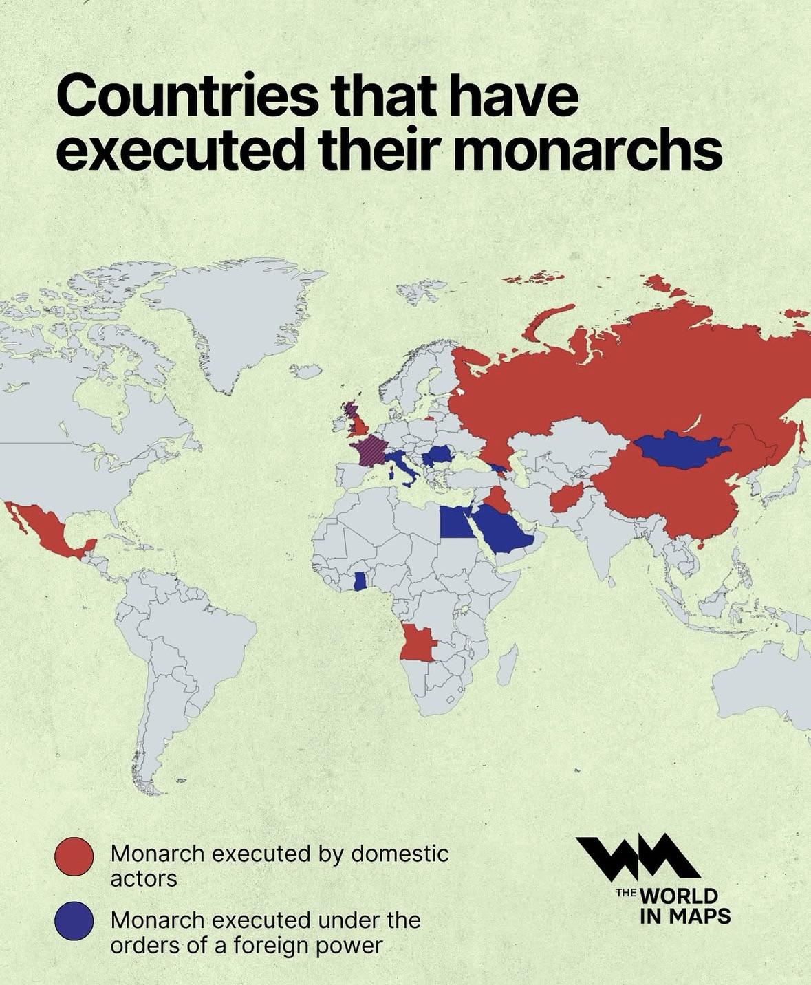 Map of Countries That Have Executed Their Monarchs Map of Countries That Have Executed Their Monarchs