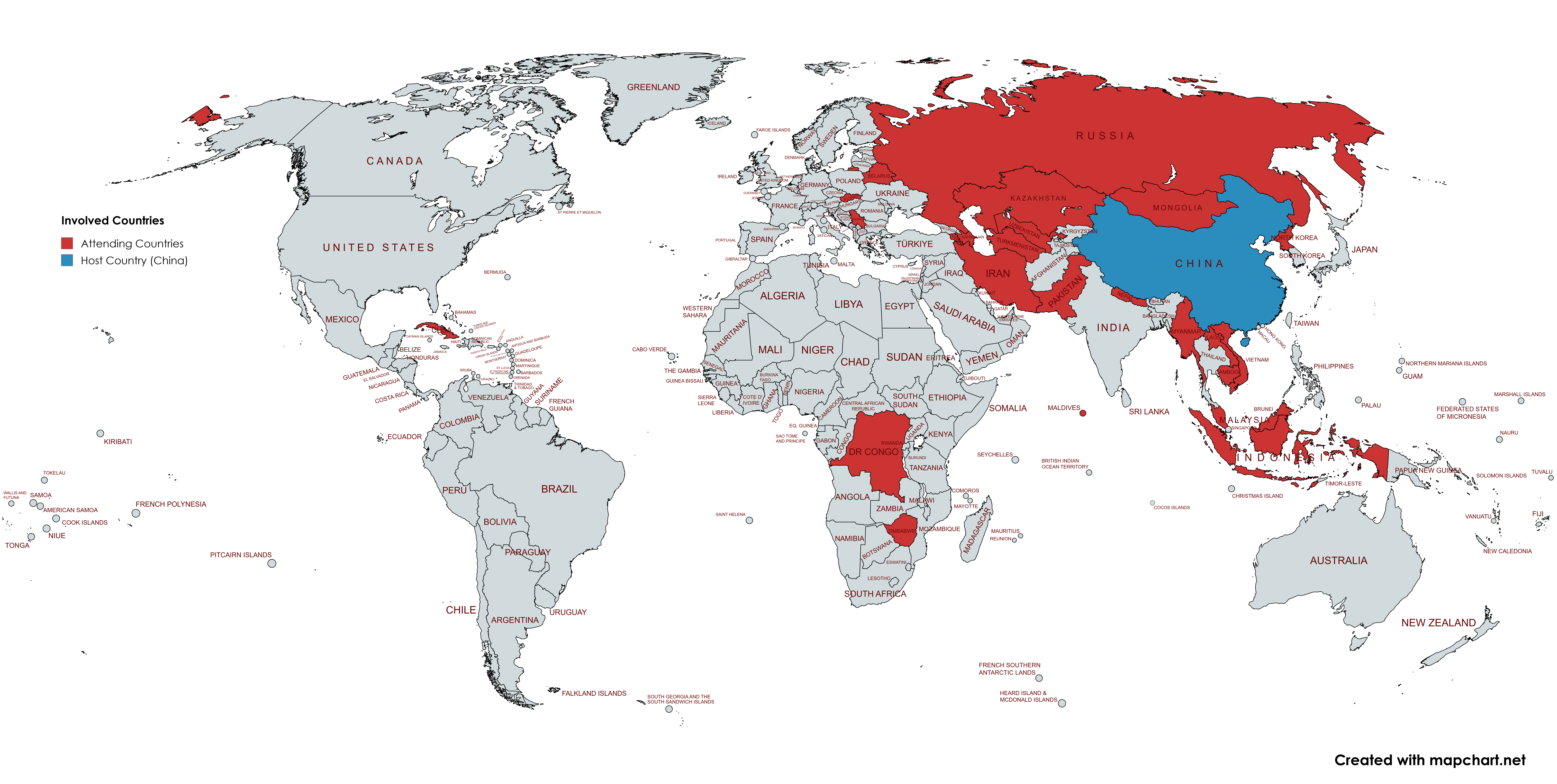 World Leader Attendance Map for China's WW2 Commemoration