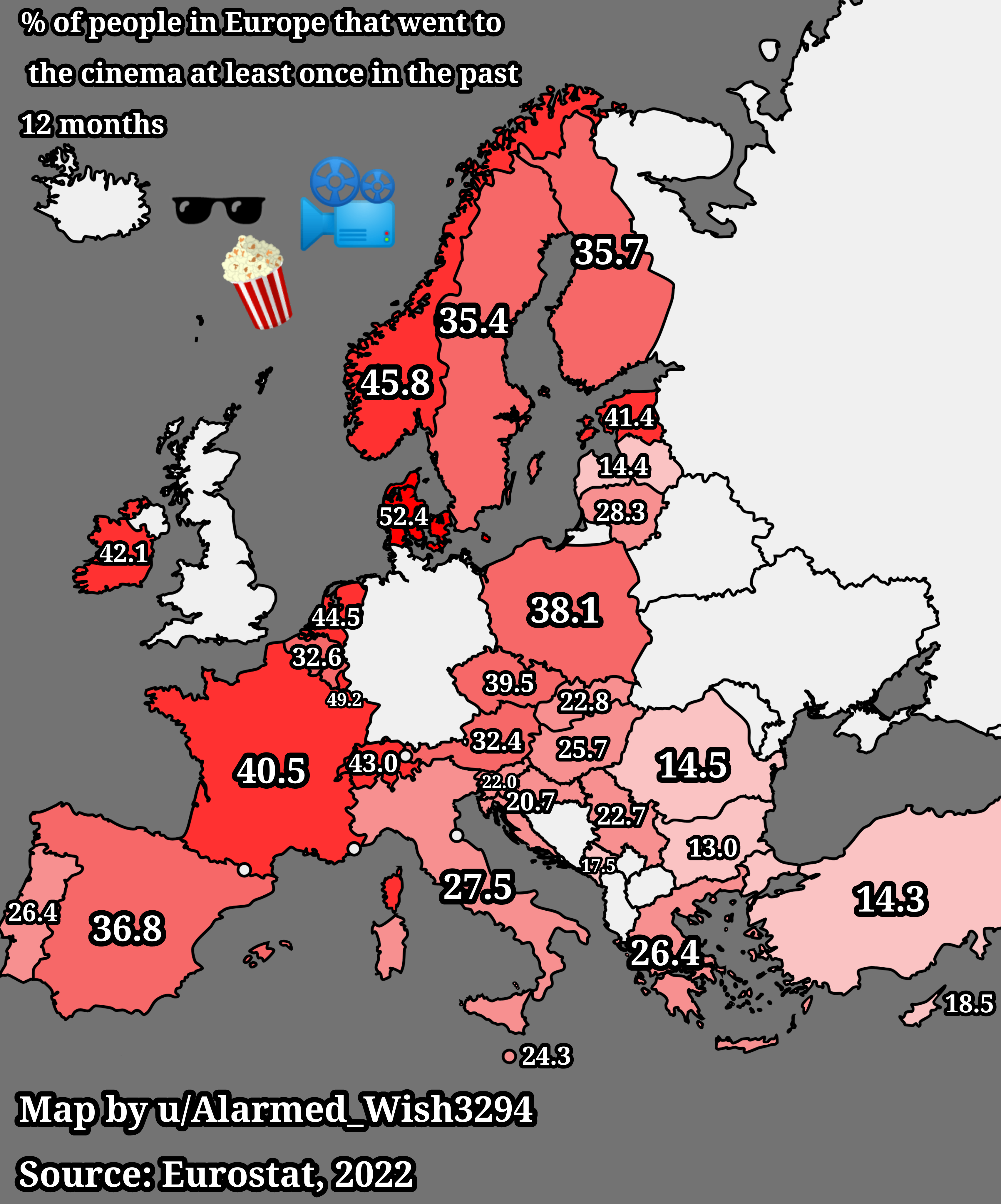 Cinema Attendance Percentage Map in Europe Cinema Attendance Percentage Map in Europe