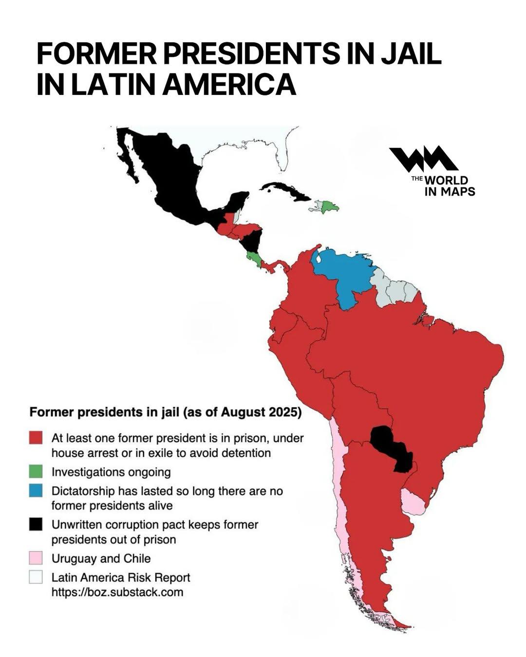 Map of Former Presidents in Jail in Latin America