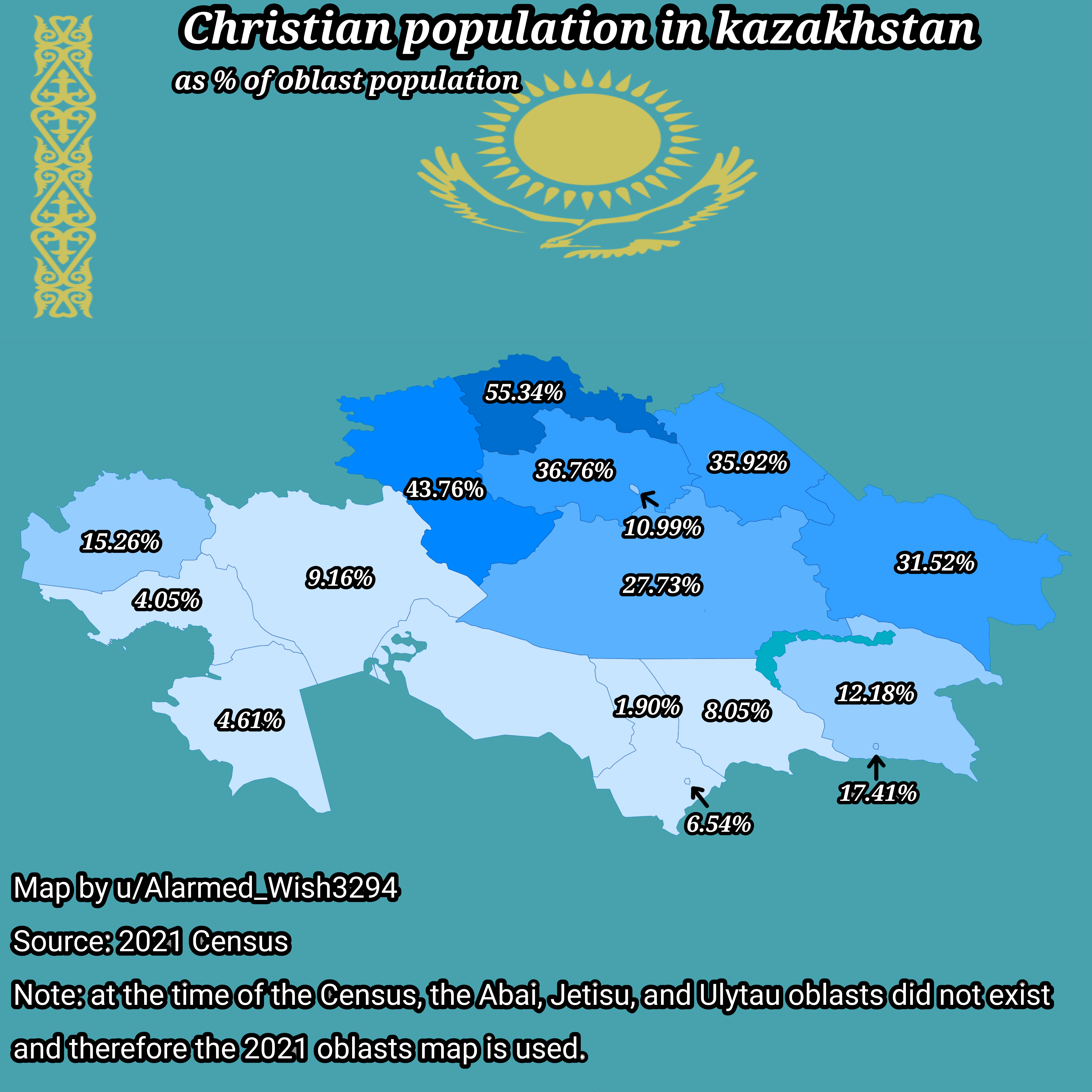 Christian Population Percentage by Oblast Map