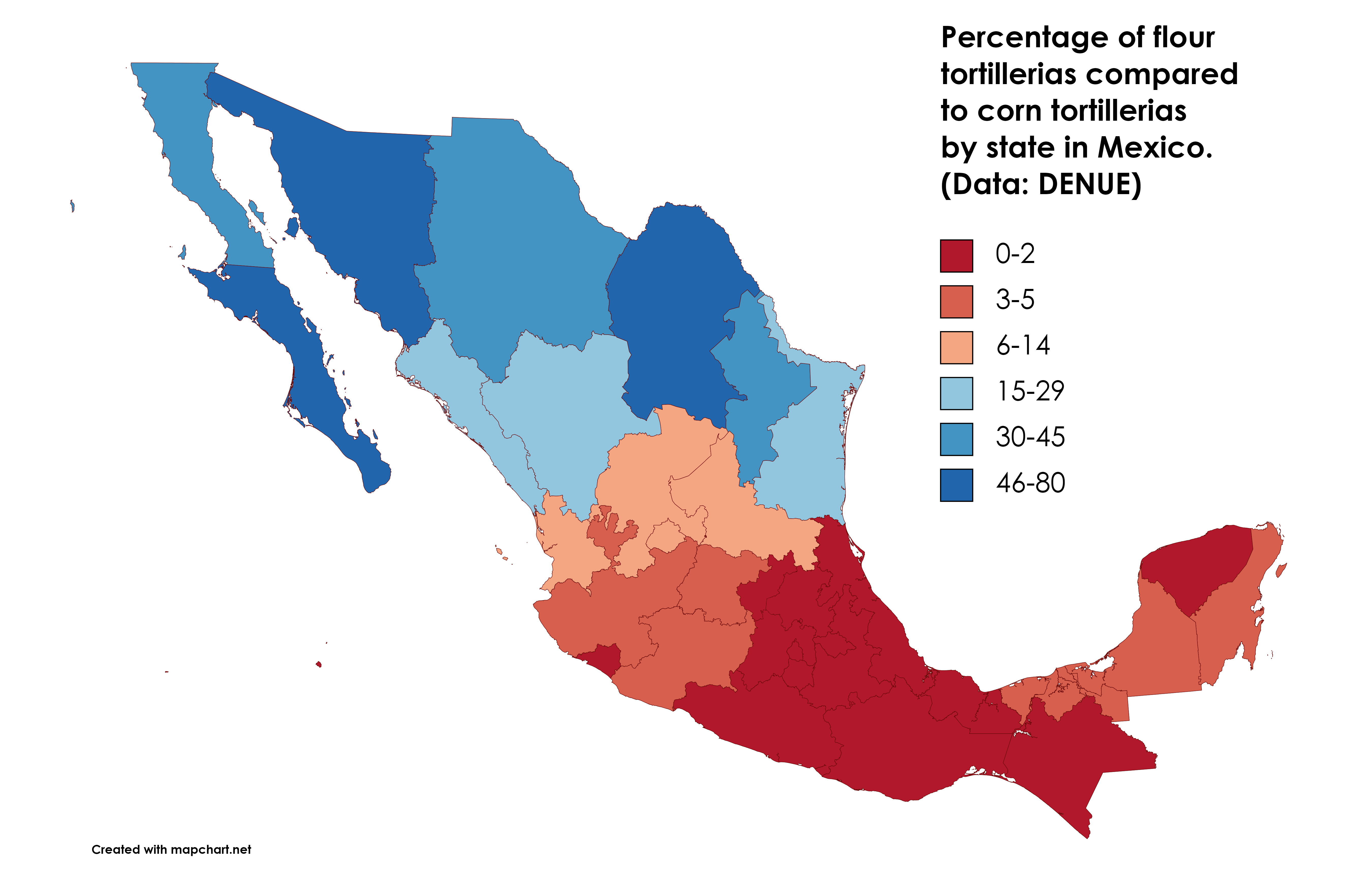 Map of Flour vs Corn Tortillerias in Mexico Map of Flour vs Corn Tortillerias in Mexico