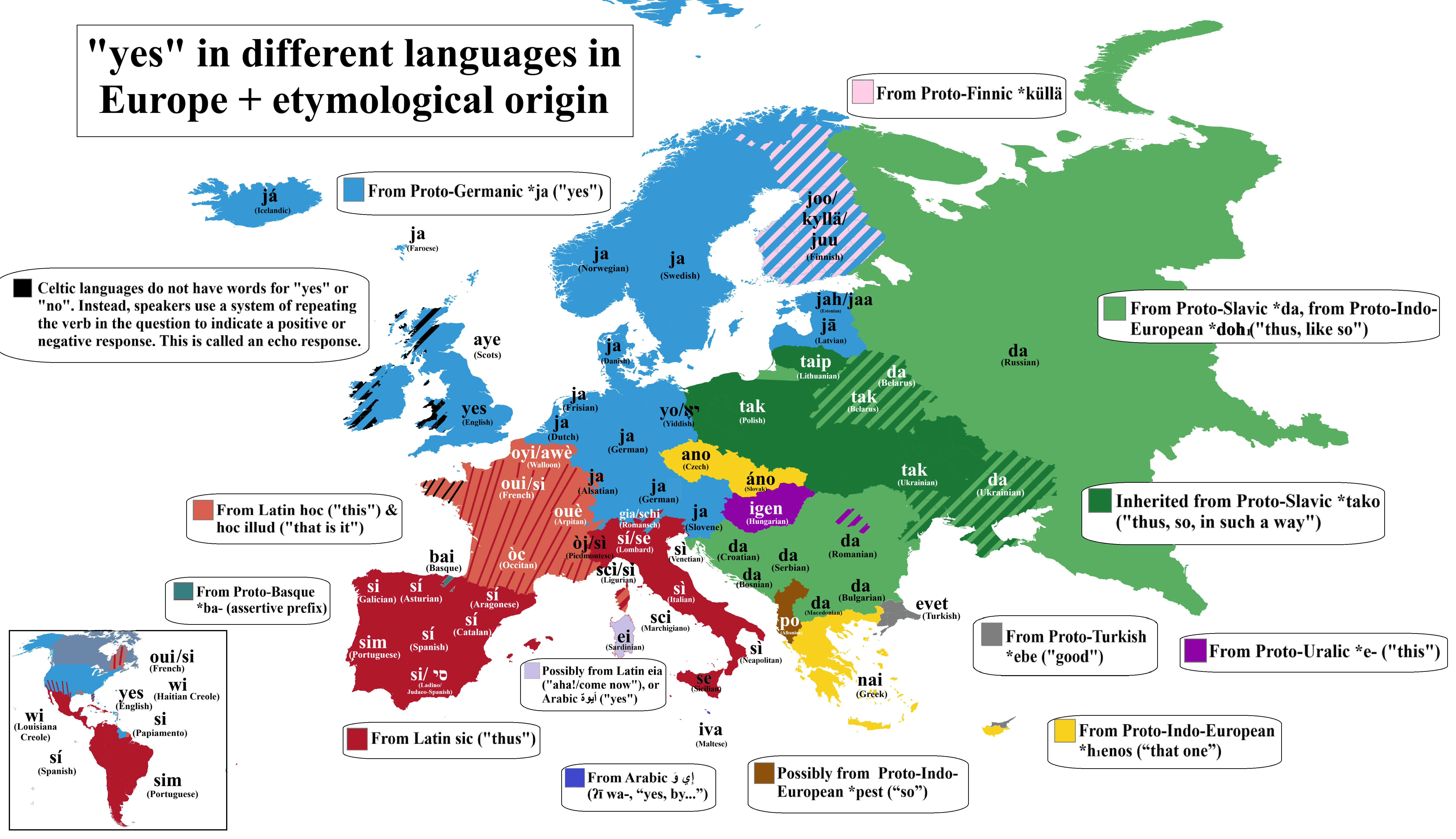 Yes in European Languages Map Yes in European Languages Map
