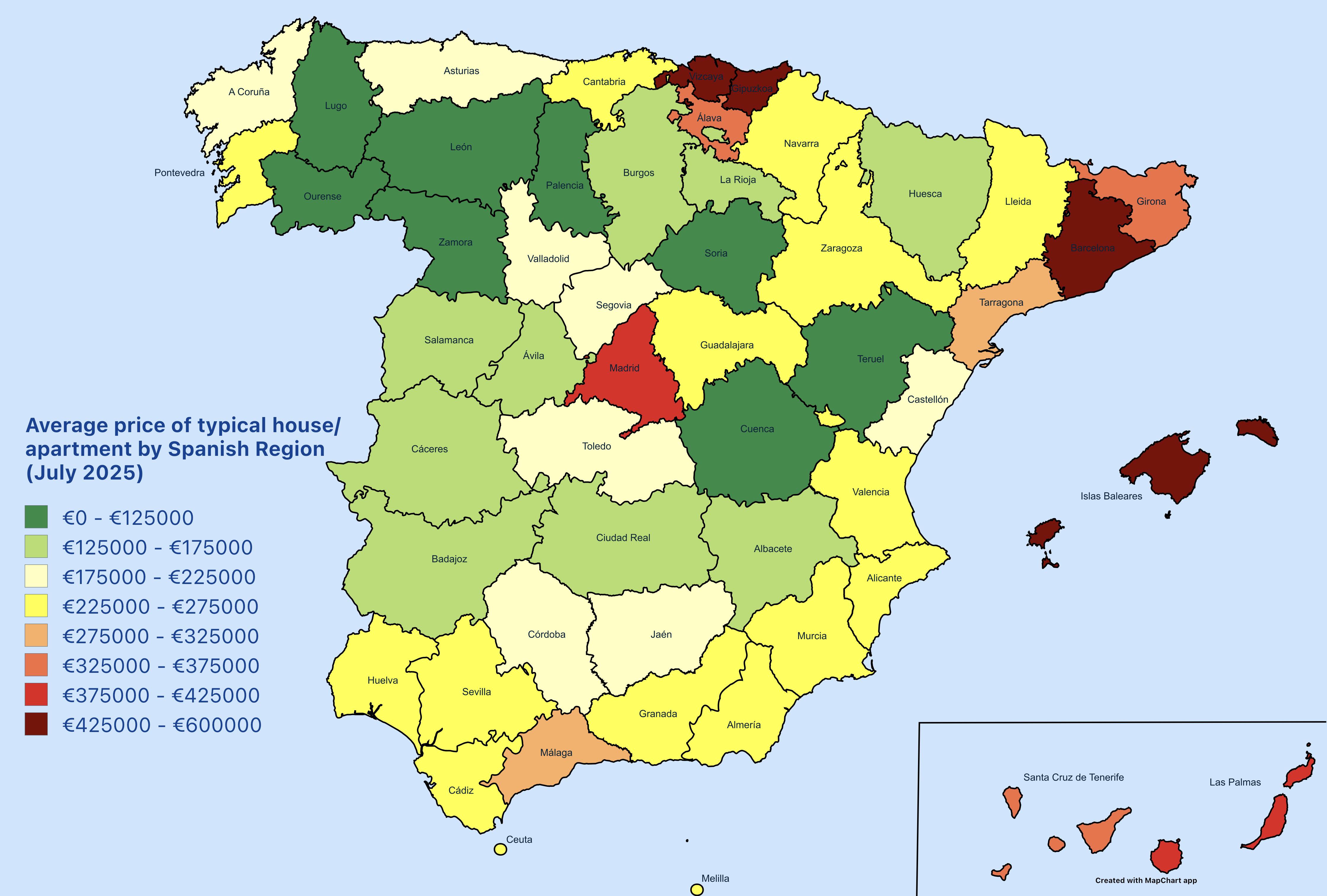 Average Housing Prices by Spanish Region Map Average Housing Prices by Spanish Region Map