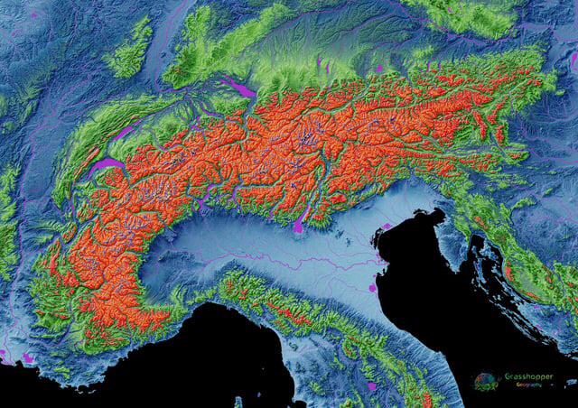 Elevation Map of the Alps Elevation Map of the Alps