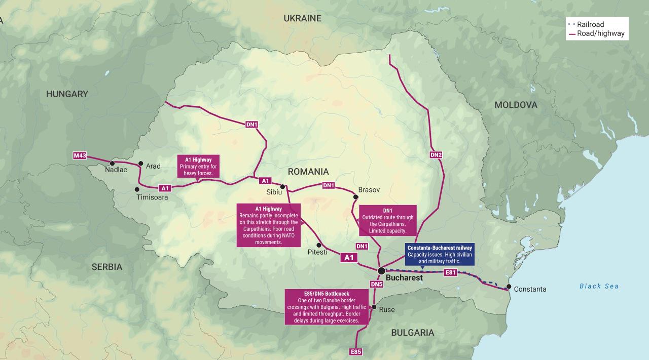 Romania Infrastructure Pain Points for NATO Map Romania Infrastructure Pain Points for NATO Map