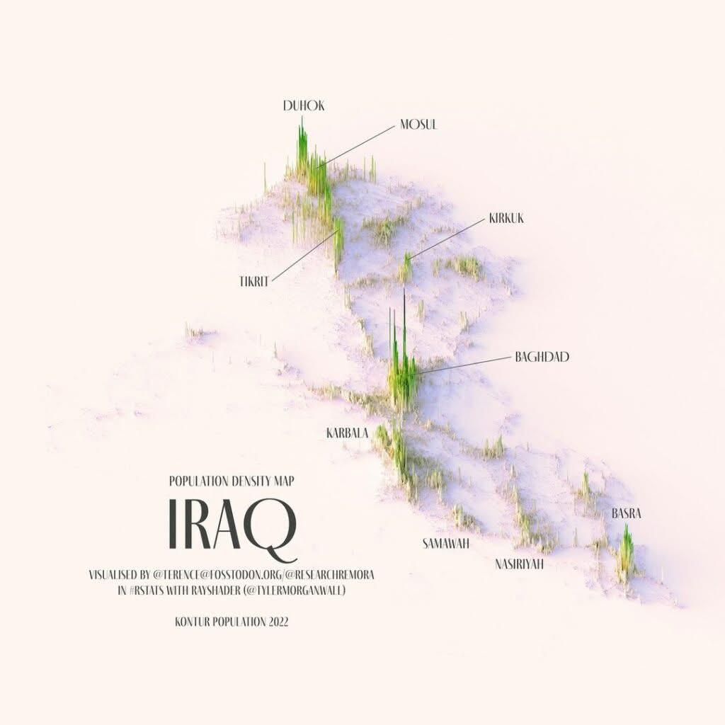 Relief Population Density Map of Iraq