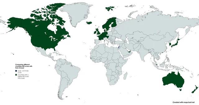 Countries with Higher HDI than Israel Map