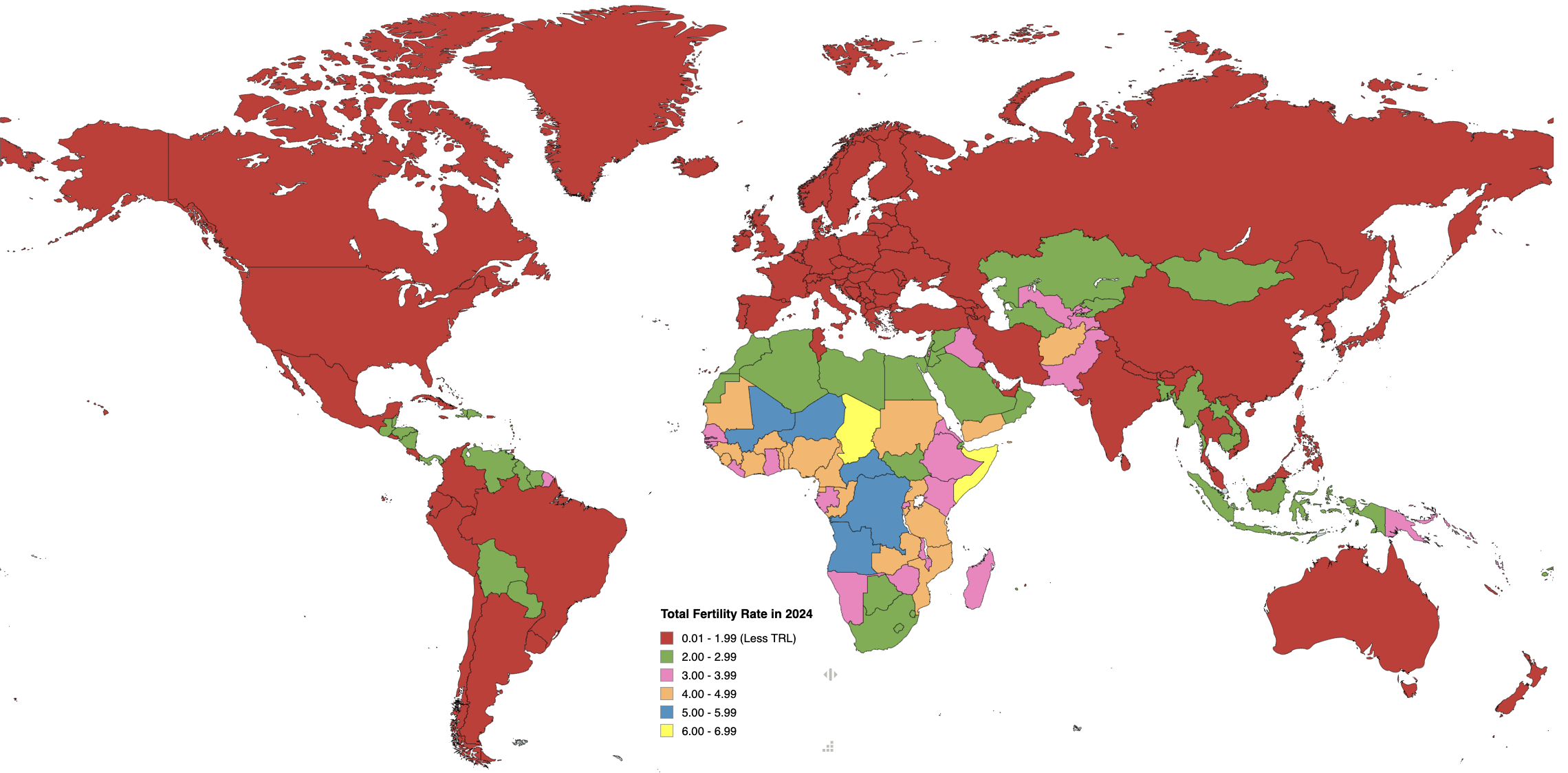 Fertility Rates by Country Map 2024
