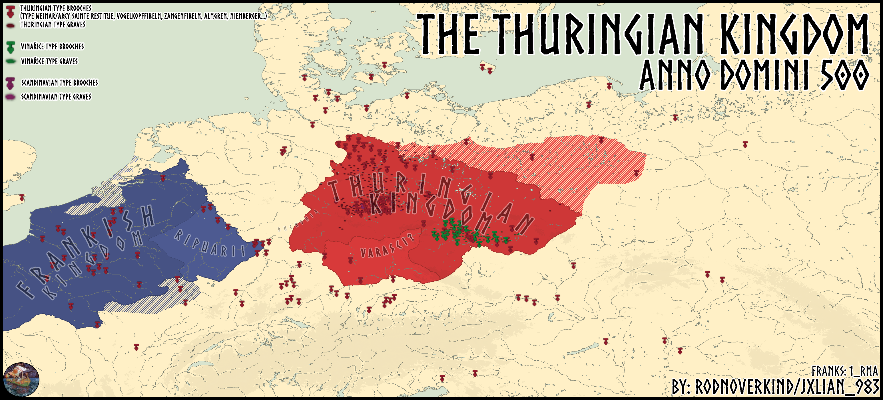 Thuringian Kingdom Map in 500 A.D.
