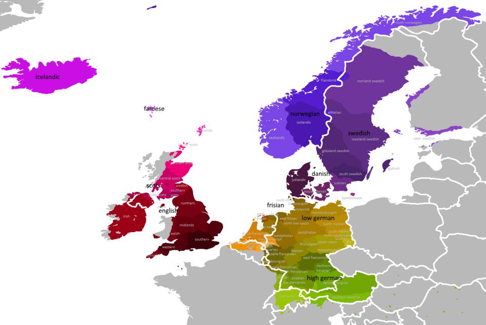 Map of Germanic Languages Distribution in Europe Map of Germanic Languages Distribution in Europe