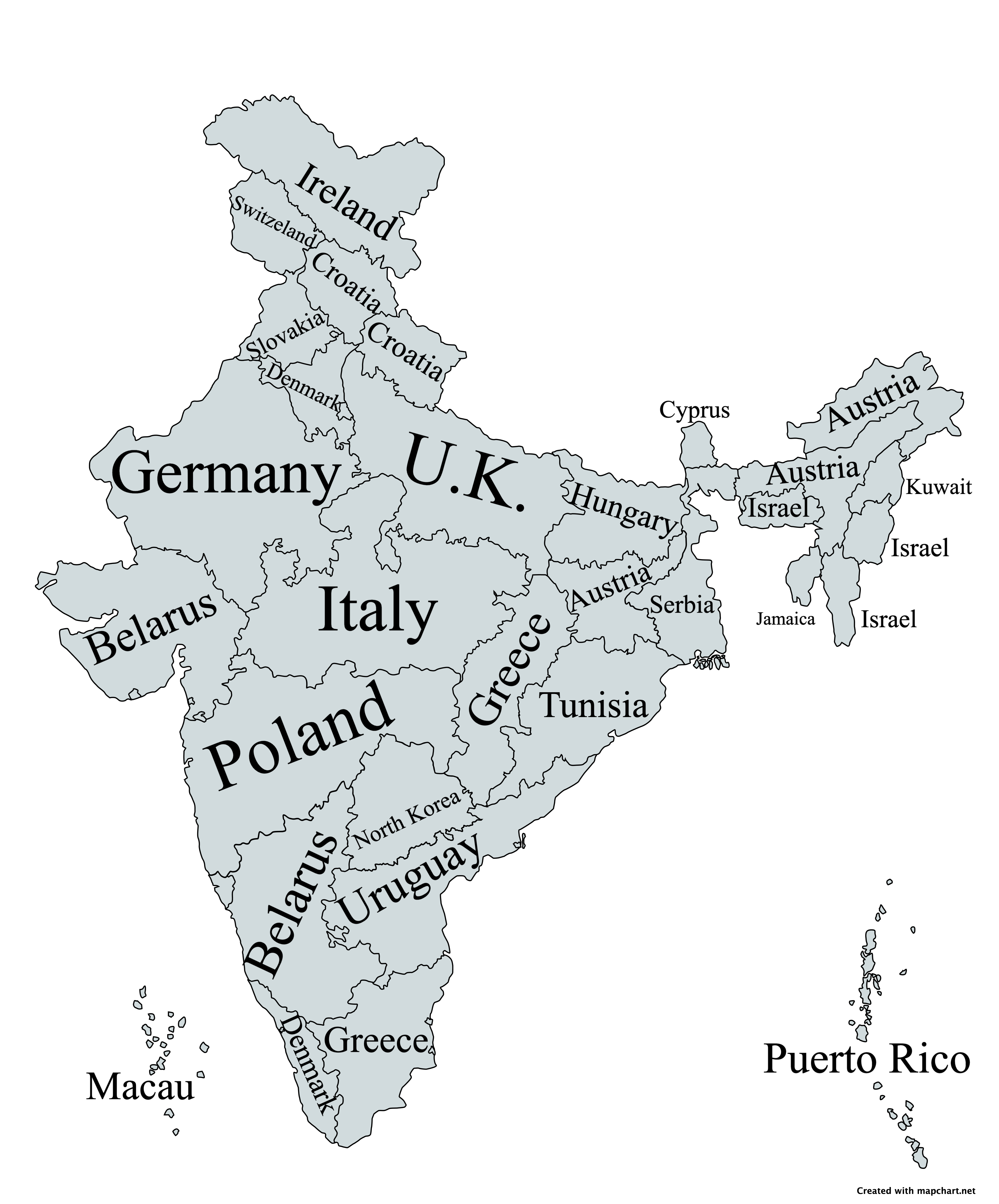 Indian States Compared to Countries by Land Area Map Indian States Compared to Countries by Land Area Map