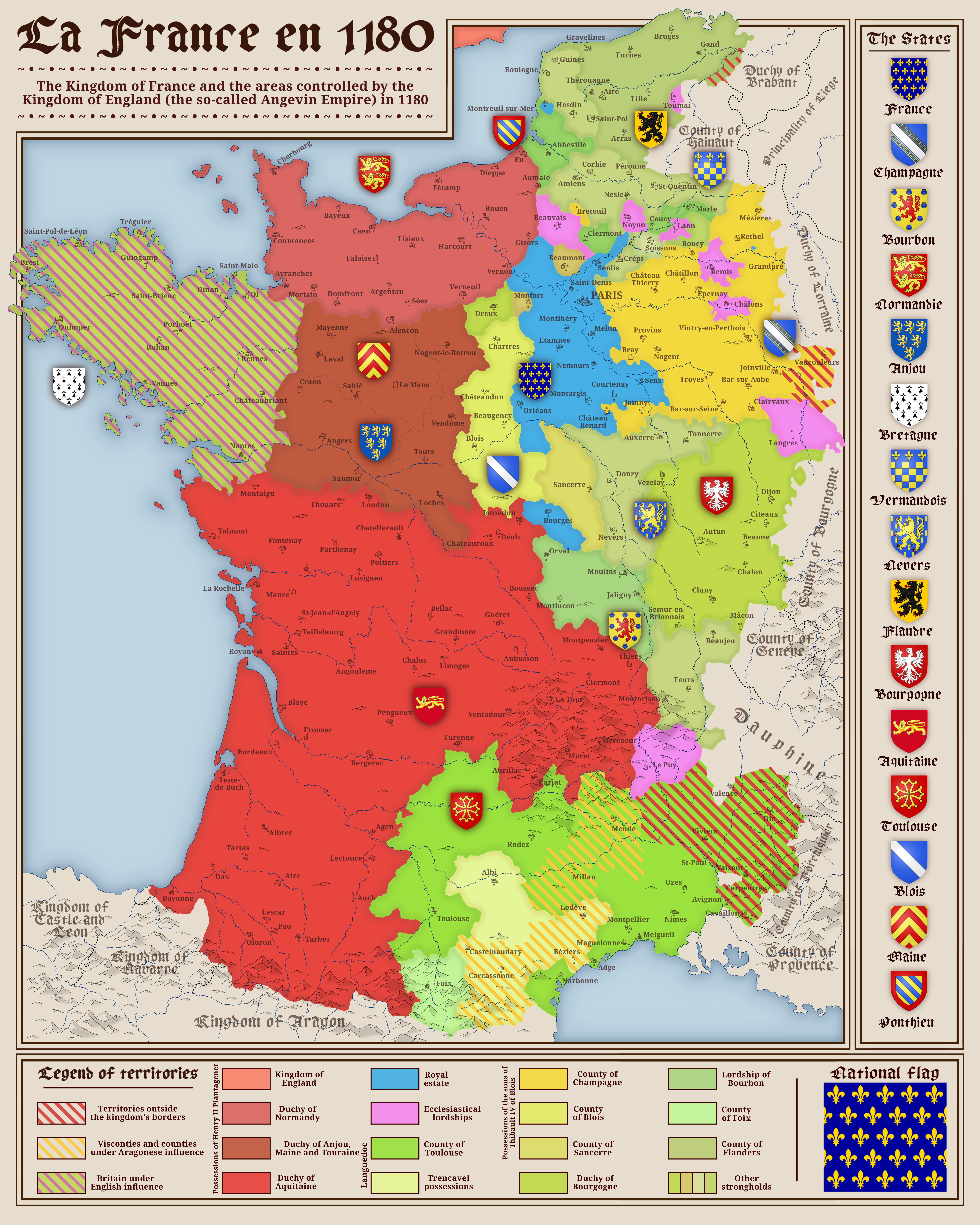 Political Map of France in 1180 Political Map of France in 1180