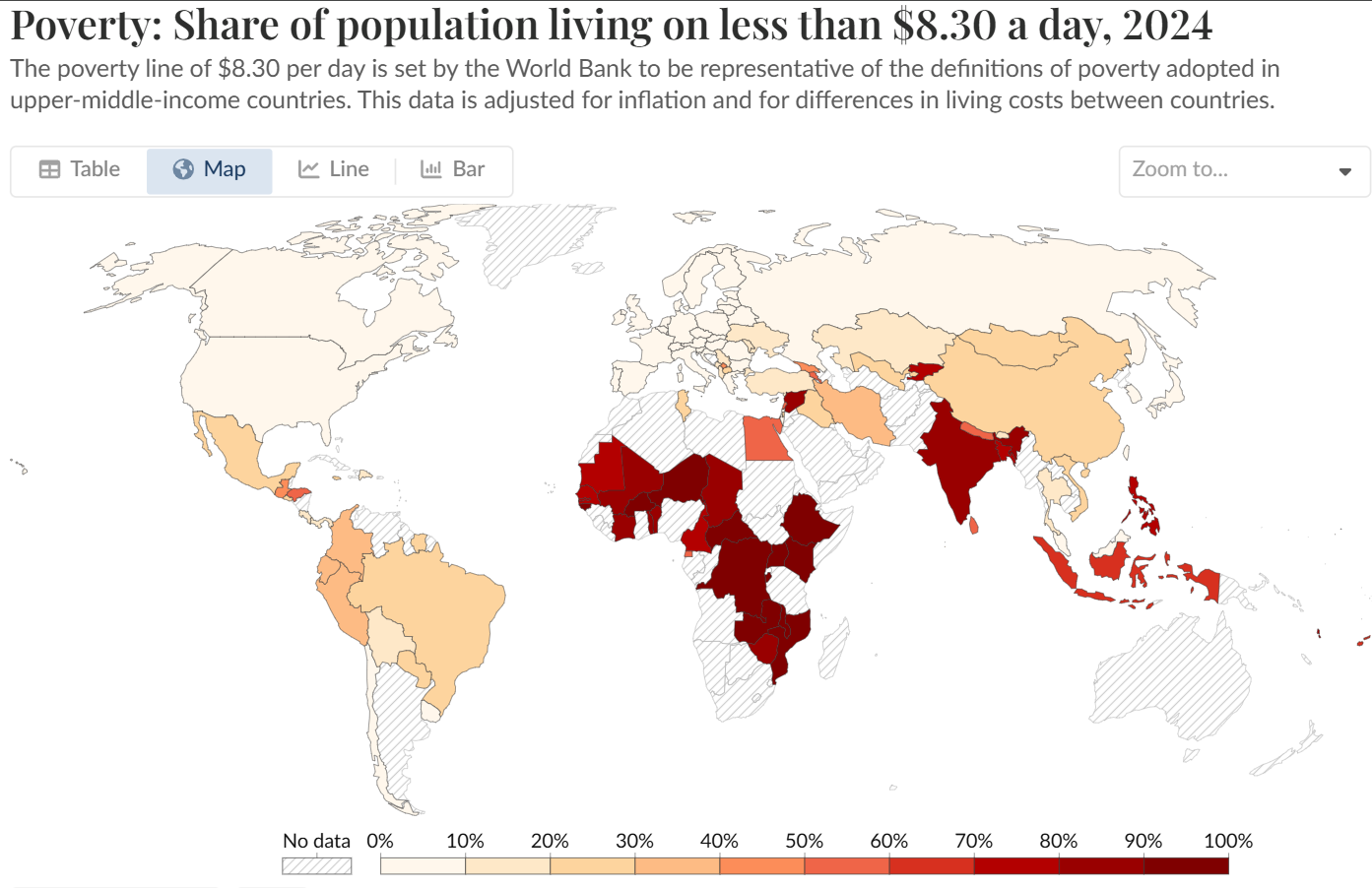 % of People Living Under $8.30 a Day Map % of People Living Under $8.30 a Day Map