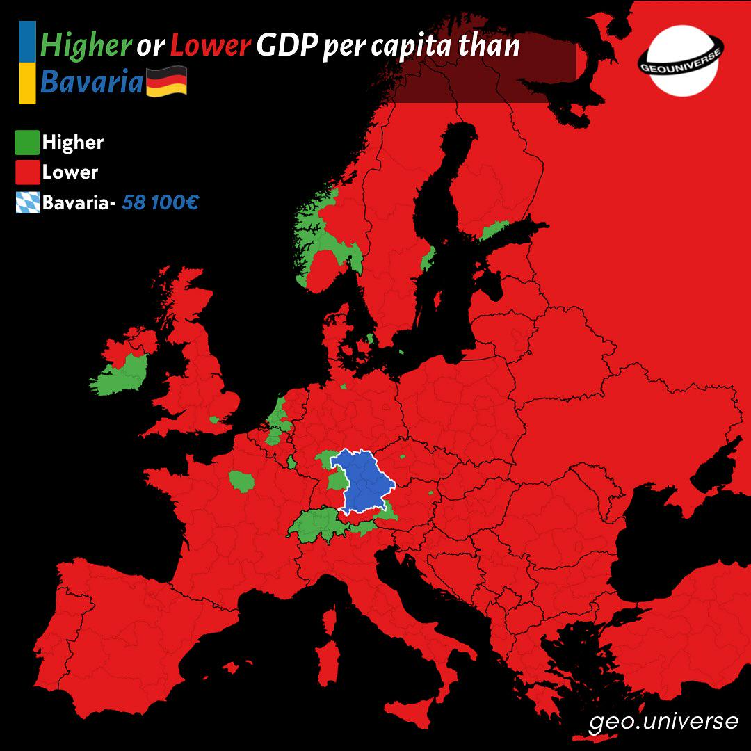 Bavaria Wealth Comparison Map to Europe Bavaria Wealth Comparison Map to Europe