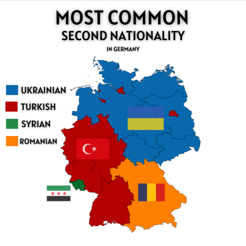 Most Common Second Nationality in Germany Map Most Common Second Nationality in Germany Map