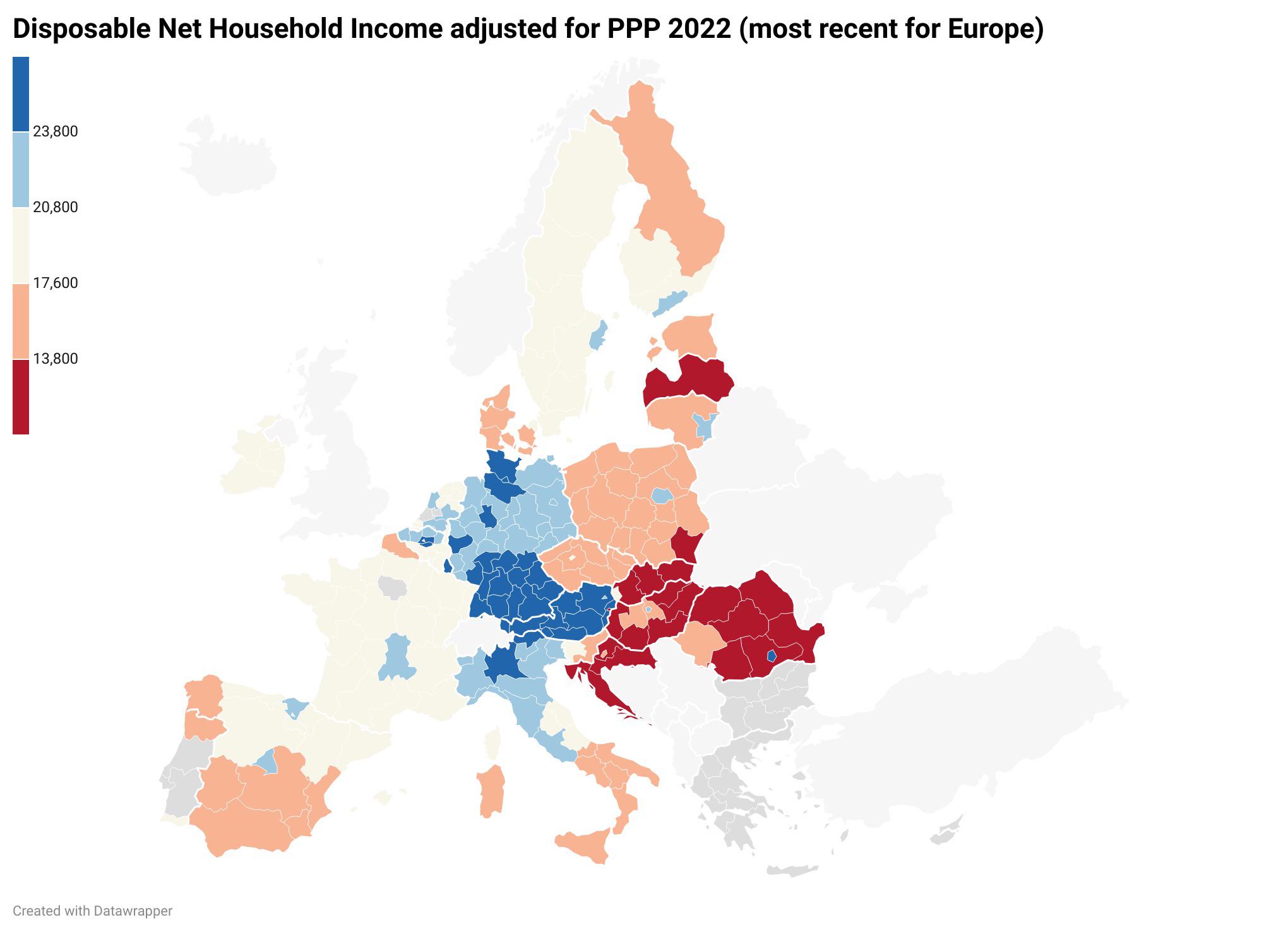 Median Disposable Net Household Income Map in Europe Median Disposable Net Household Income Map in Europe
