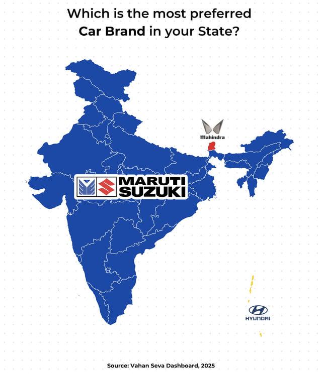 Preferred Car Brand by State in India Map