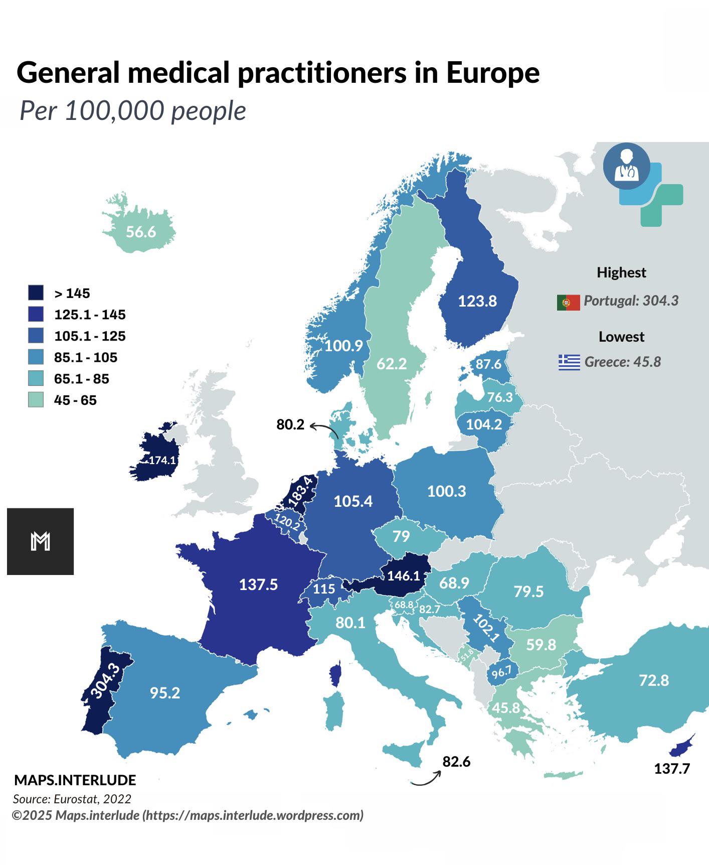 General Medical Practitioners in Europe Map General Medical Practitioners in Europe Map