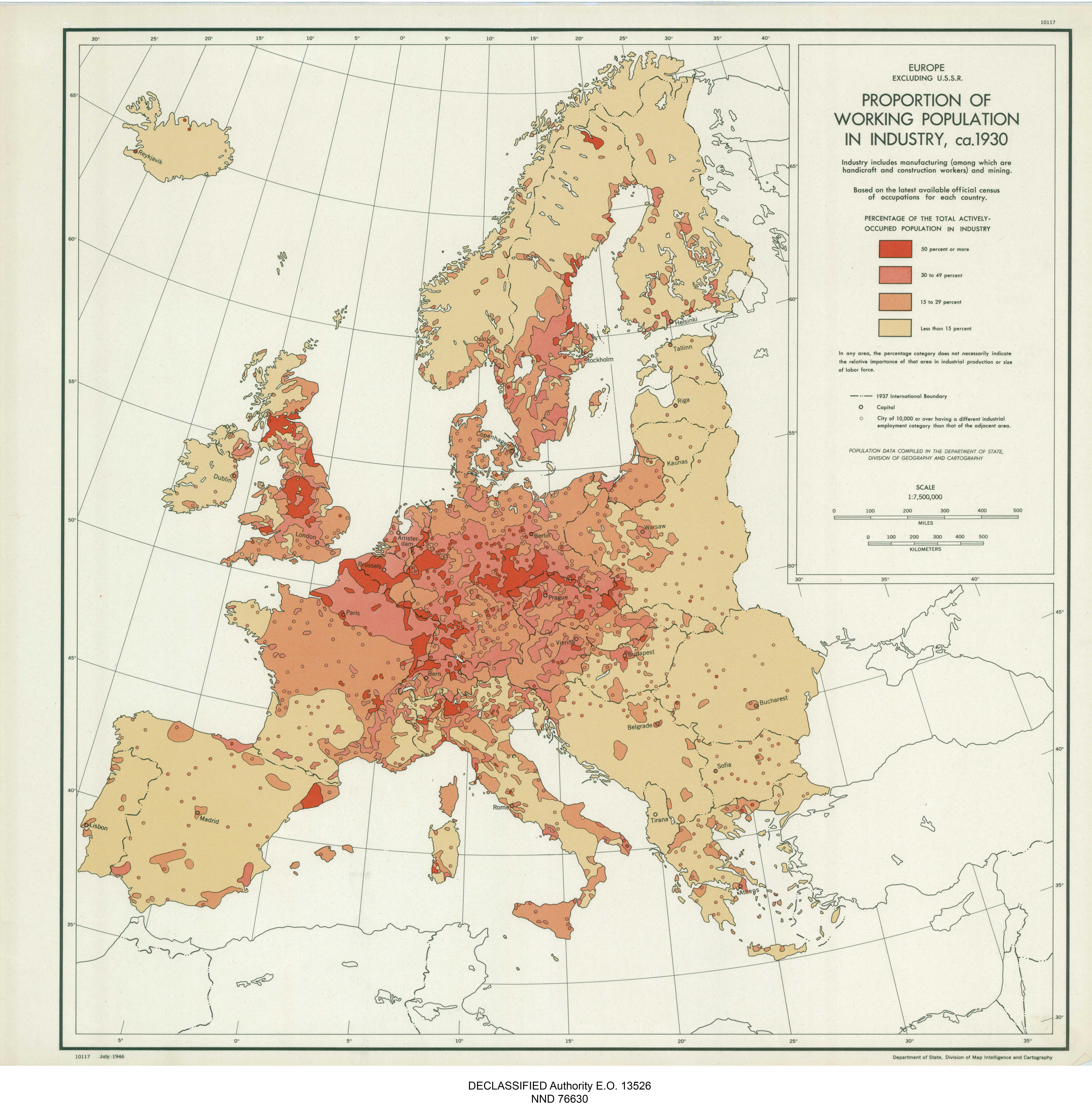 Europe Working Population in Industry Map Europe Working Population in Industry Map
