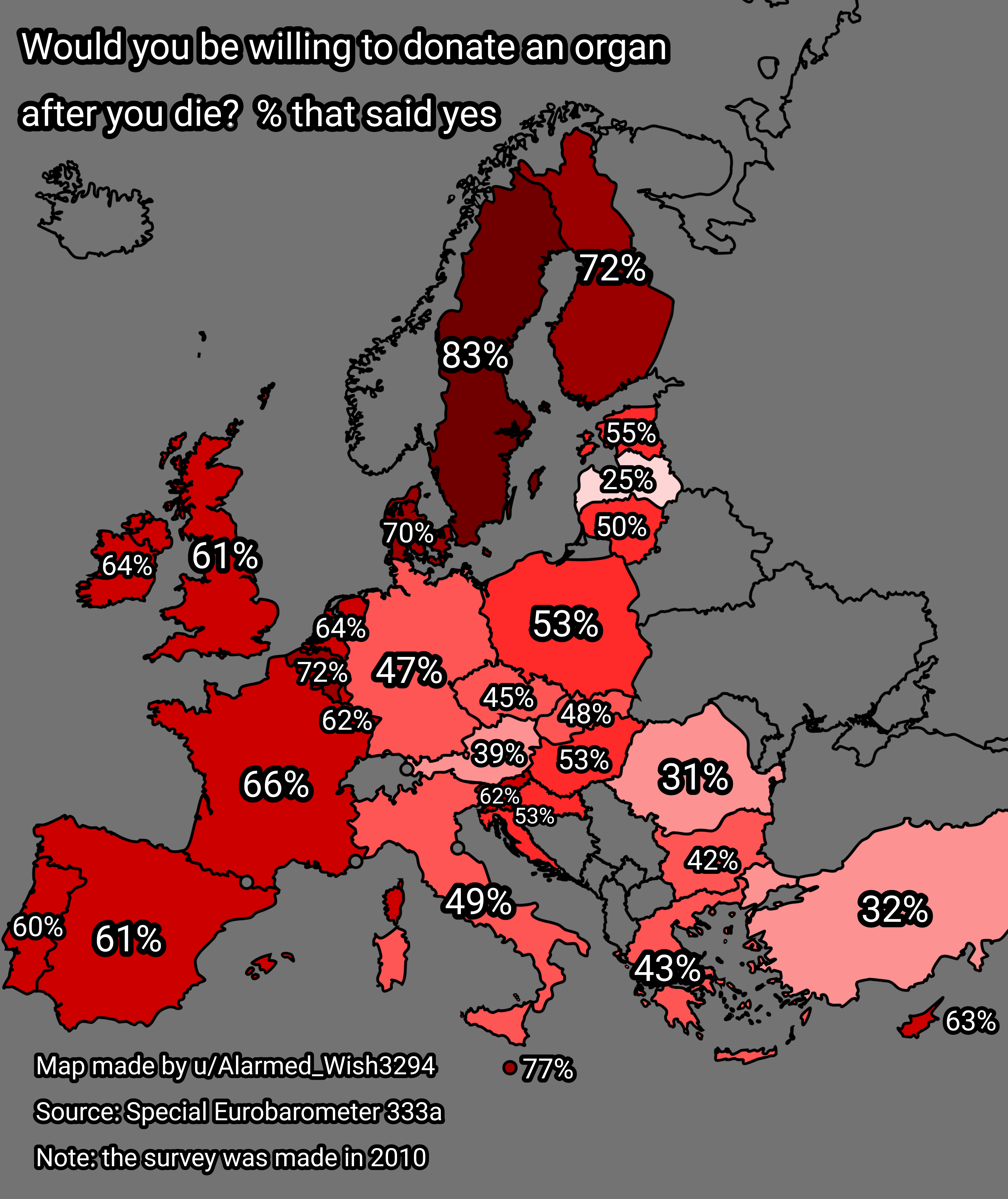 Organ Donation Willingness Map of Europe Organ Donation Willingness Map of Europe