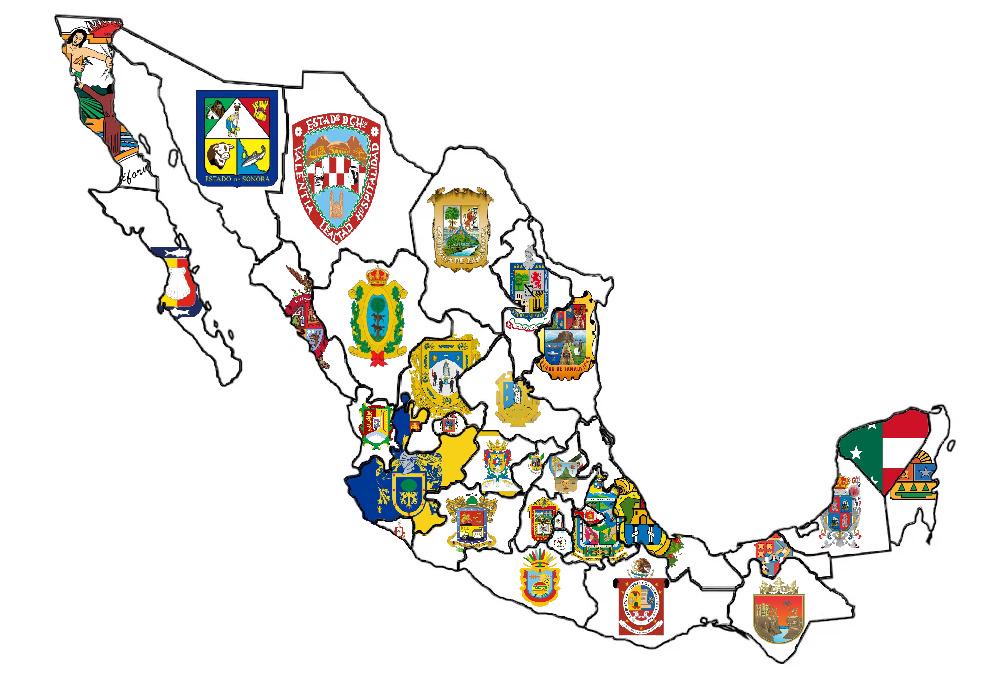 Map of the Flags and Shields of Mexican States Map of the Flags and Shields of Mexican States