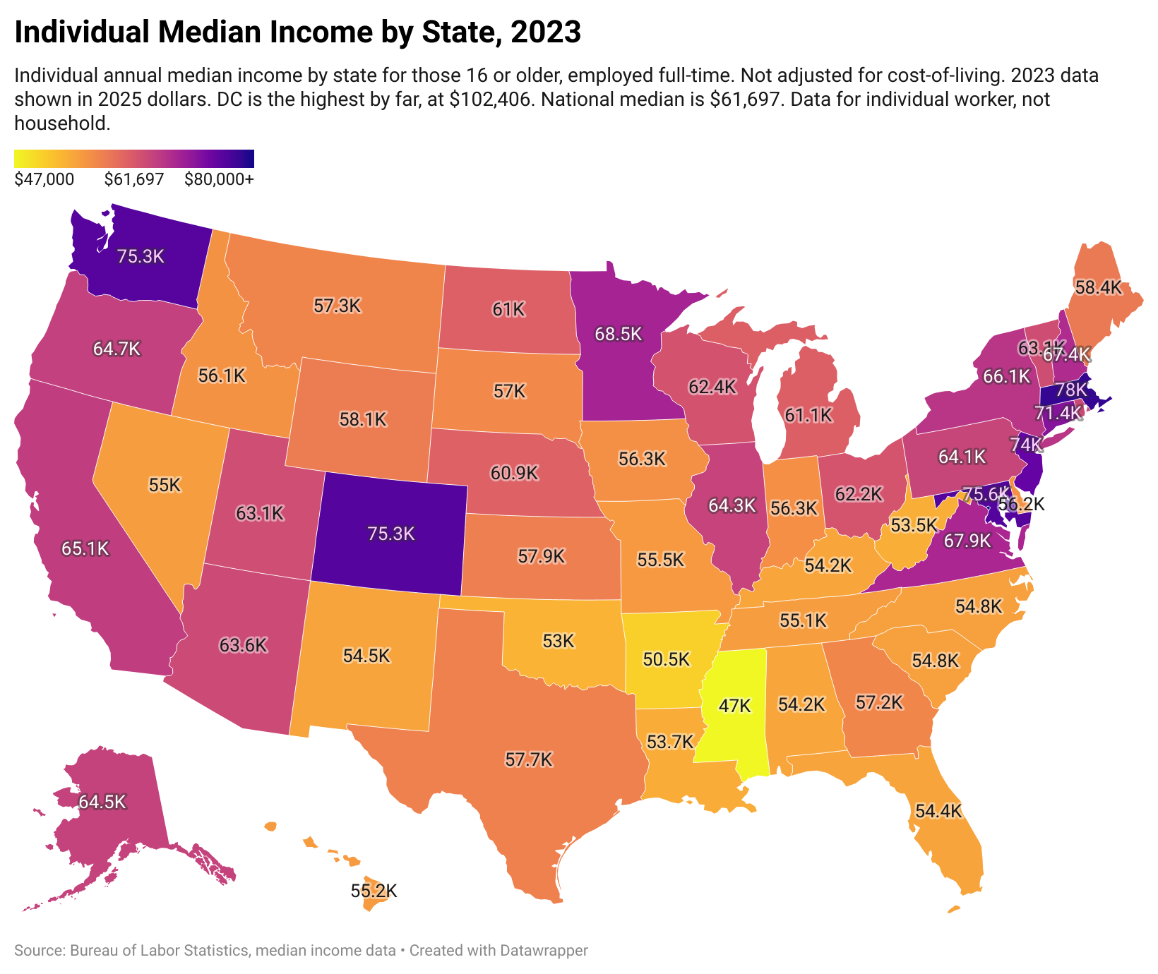 Individual Median Income by State Map 2023 Individual Median Income by State Map 2023