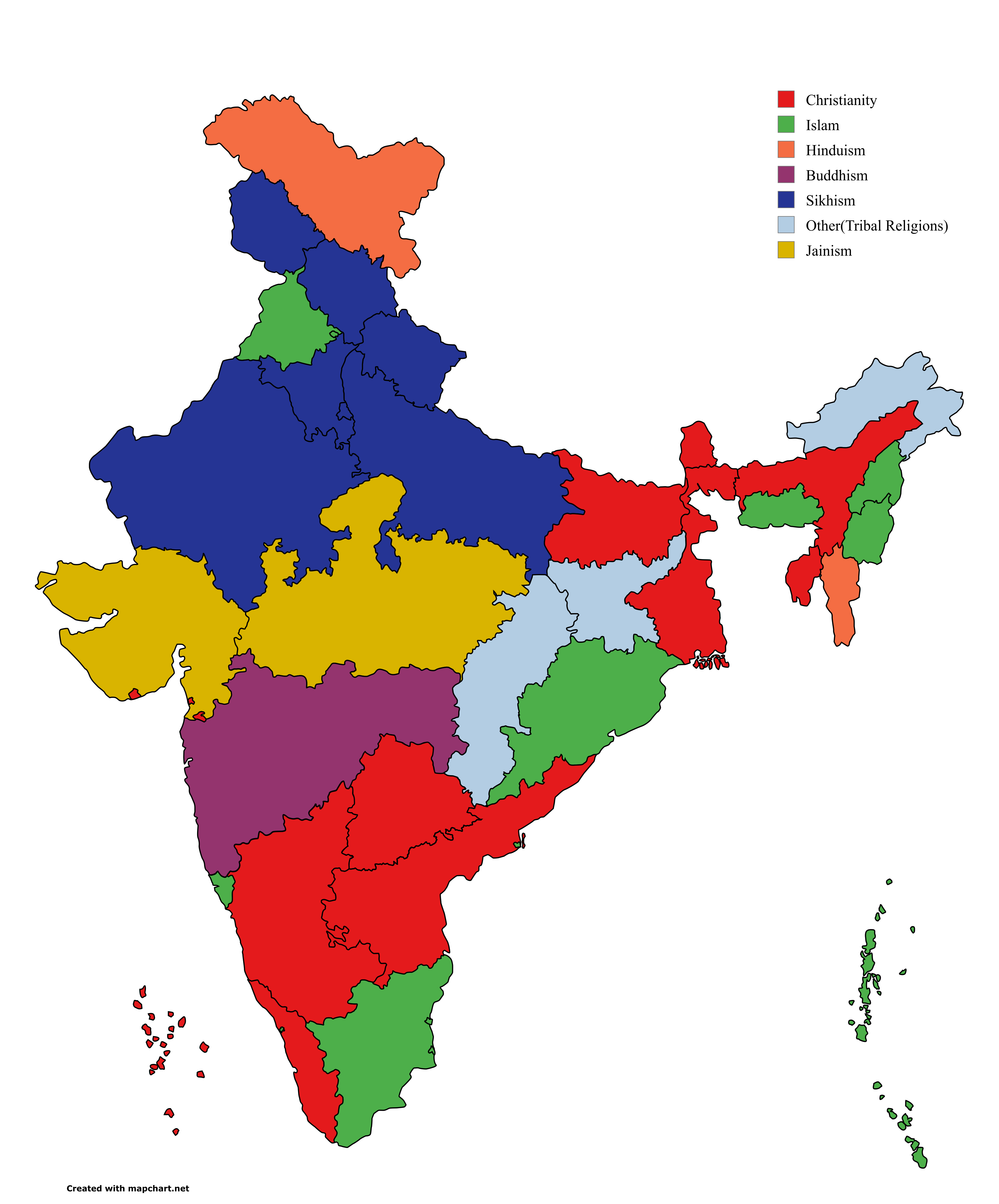 Third Largest Religion in India by State Map