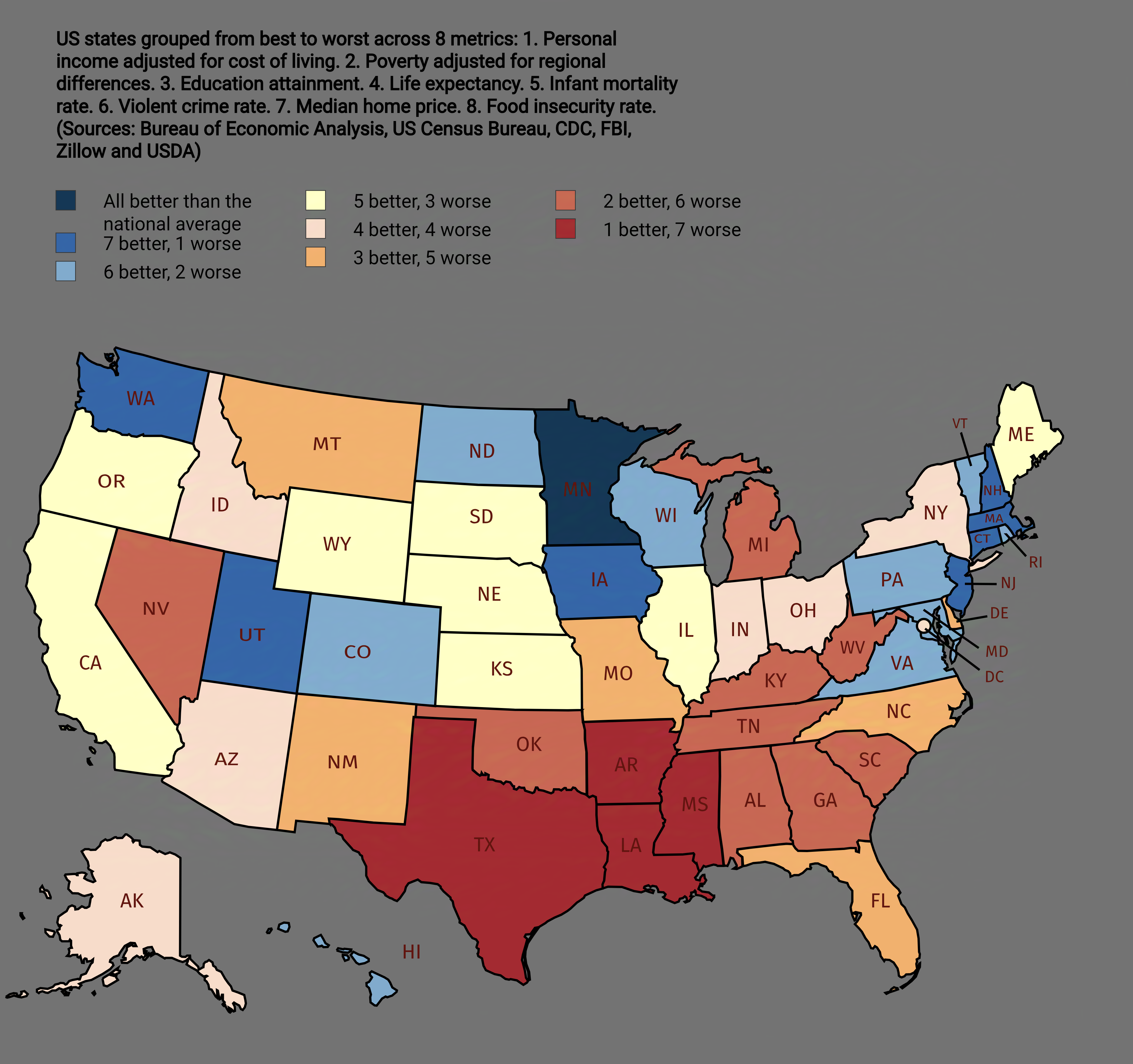 US States Ranked Best to Worst Map