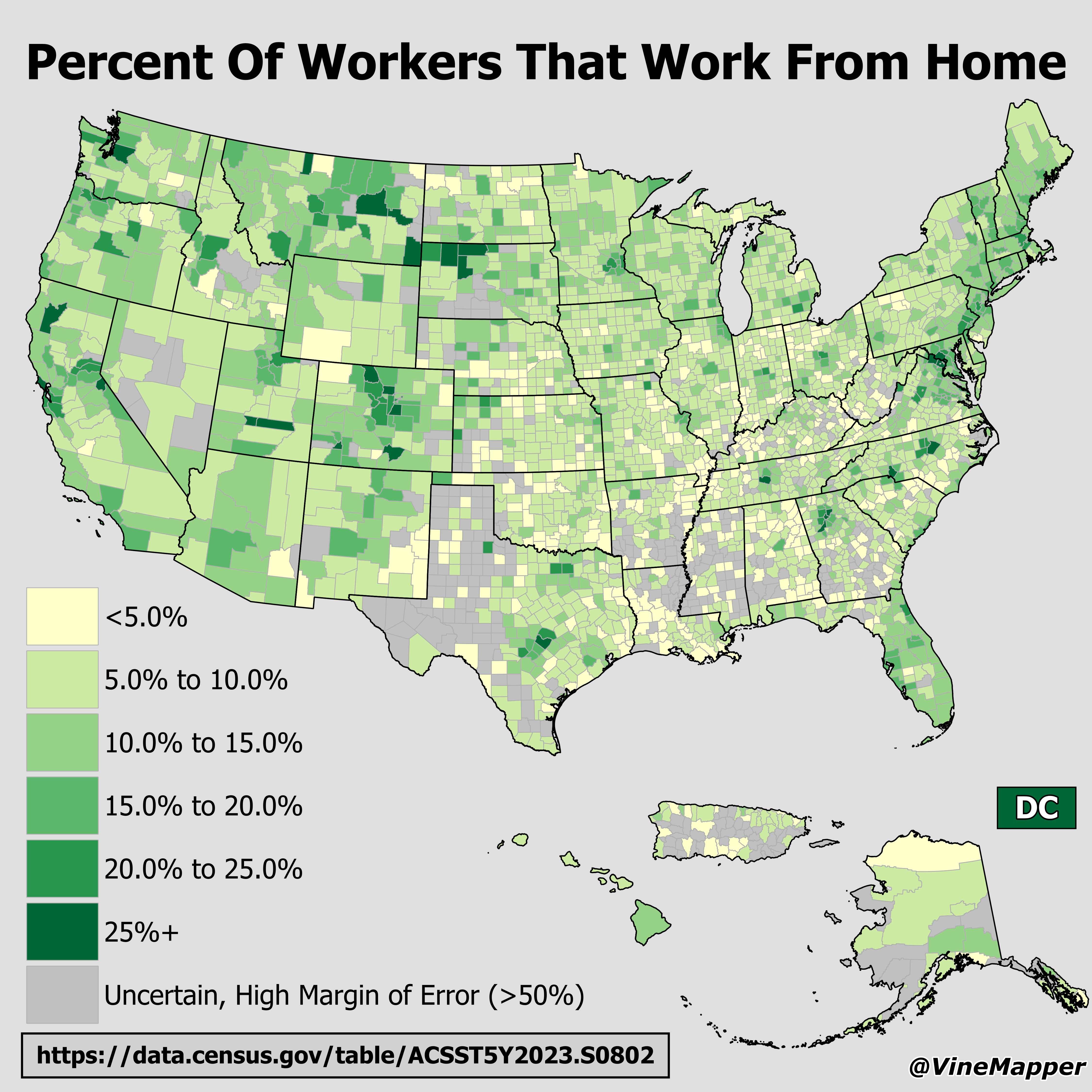Map of Percent of Workers That Work From Home Per County Map of Percent of Workers That Work From Home Per County