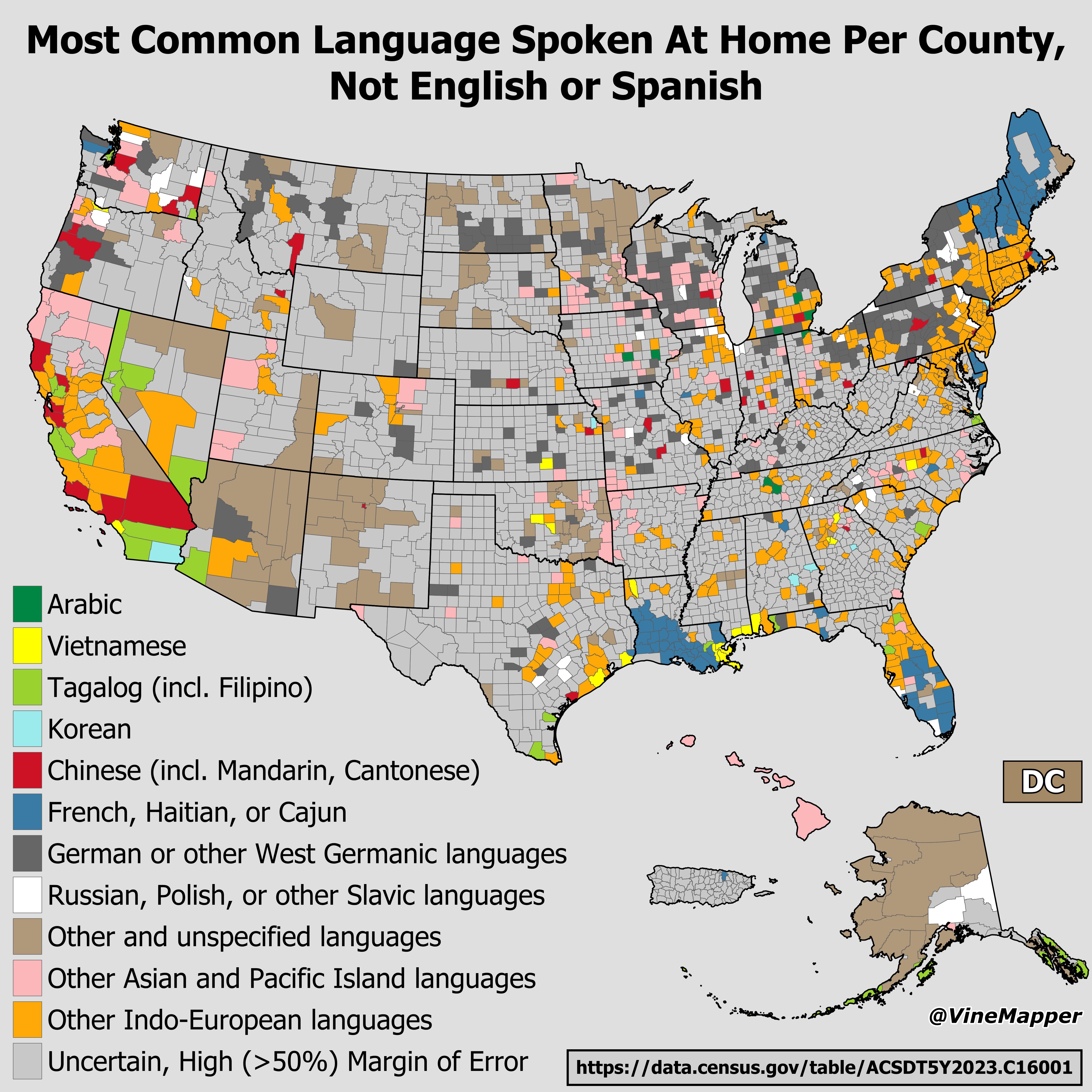 Map of Most Common Language Spoken at Home by County Map of Most Common Language Spoken at Home by County