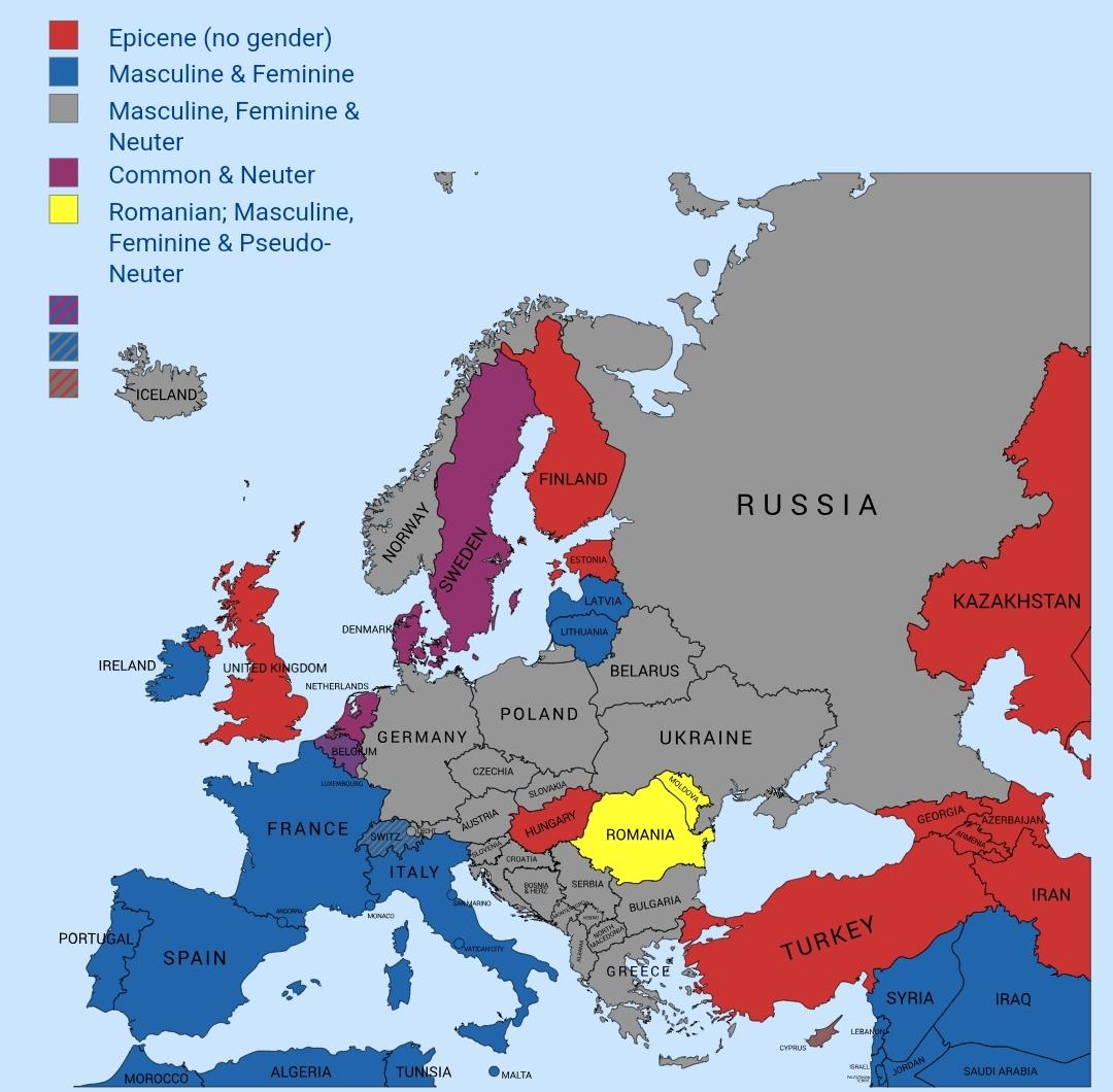 Map of Grammatical Gender in European Languages Map of Grammatical Gender in European Languages