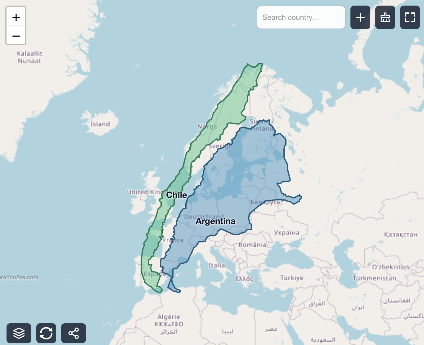 Chile and Argentina Size Comparison Map Chile and Argentina Size Comparison Map