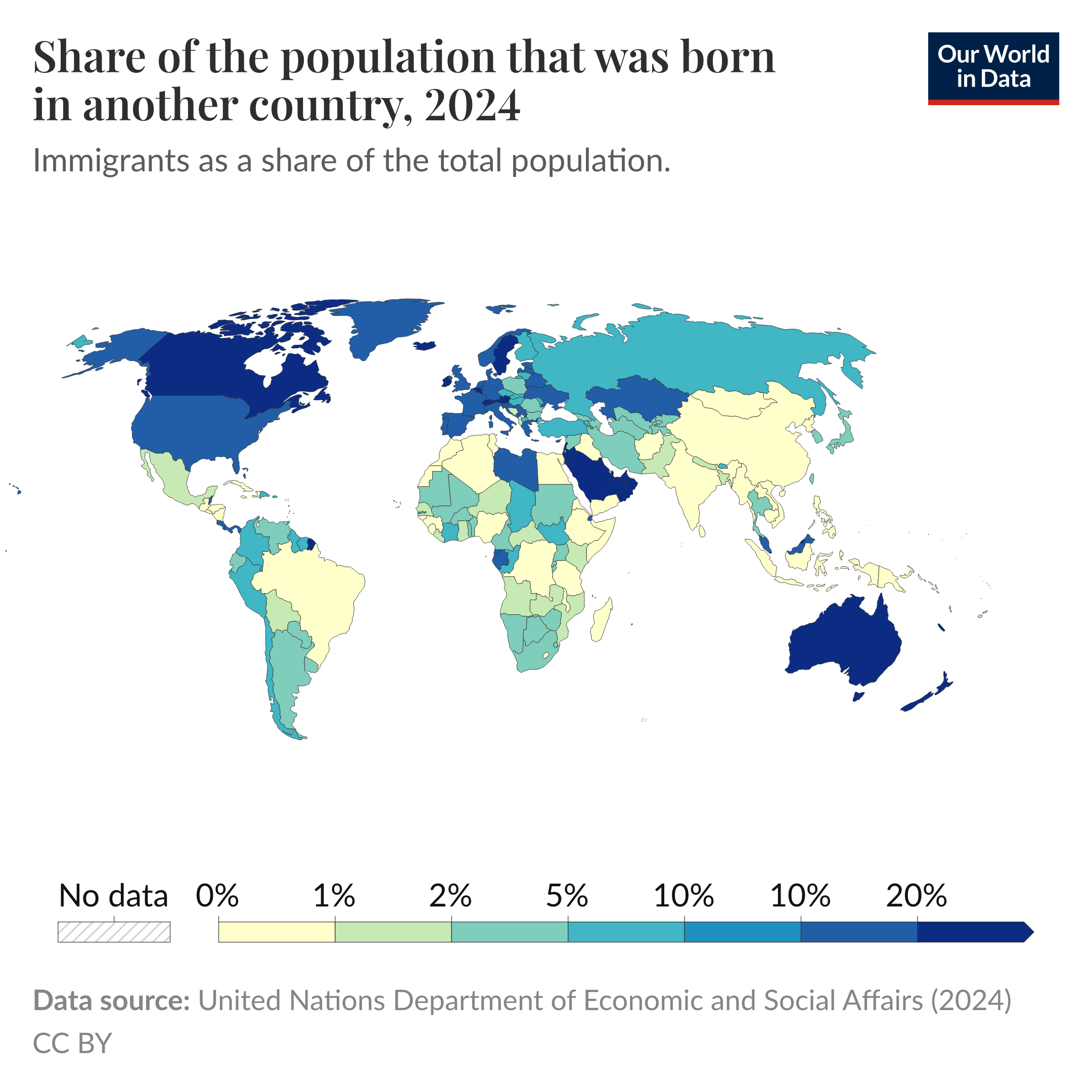 Immigrant Population Percentage by Country Map Immigrant Population Percentage by Country Map