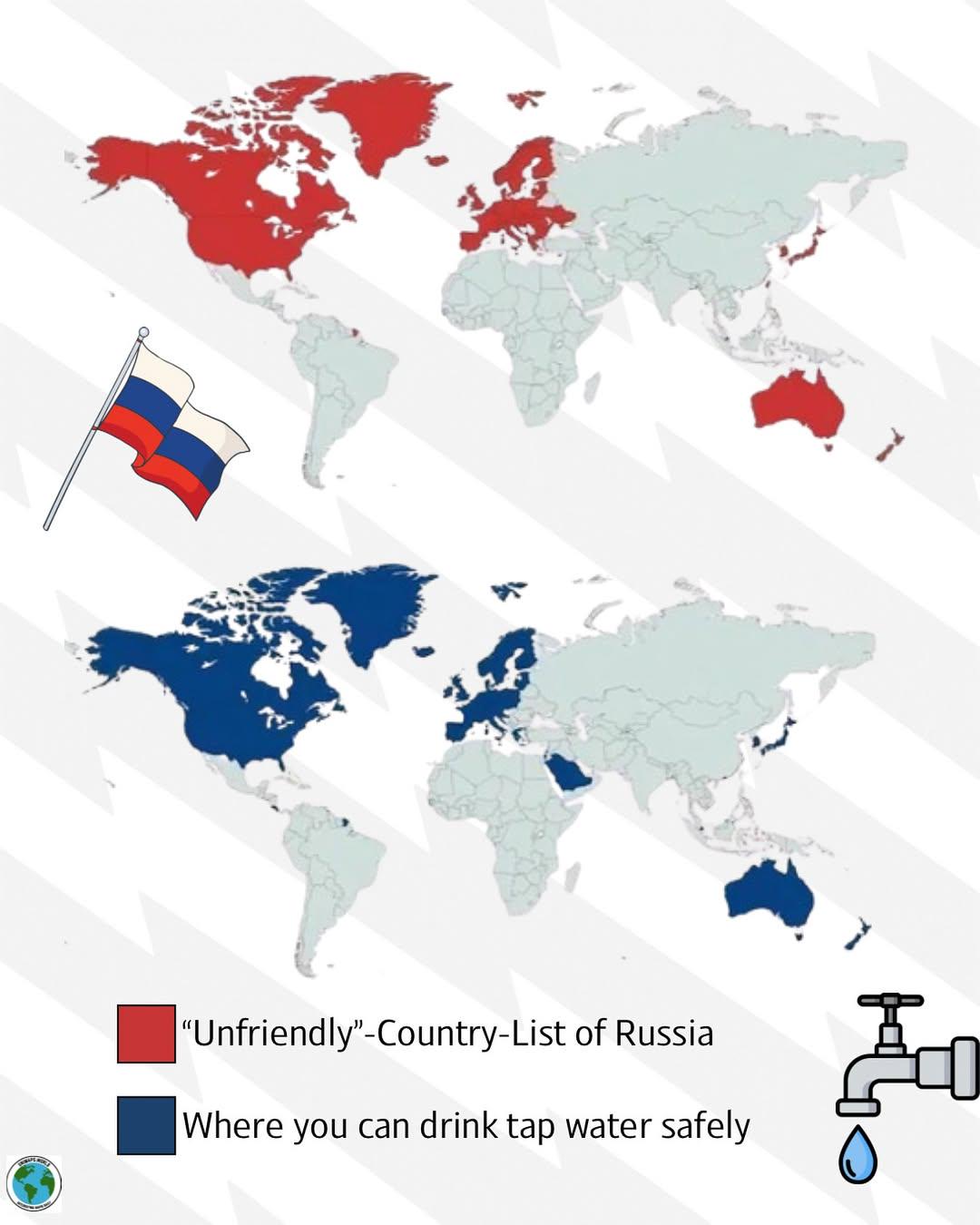 Unfriendly Countries List vs Tap Water Safety Map Unfriendly Countries List vs Tap Water Safety Map