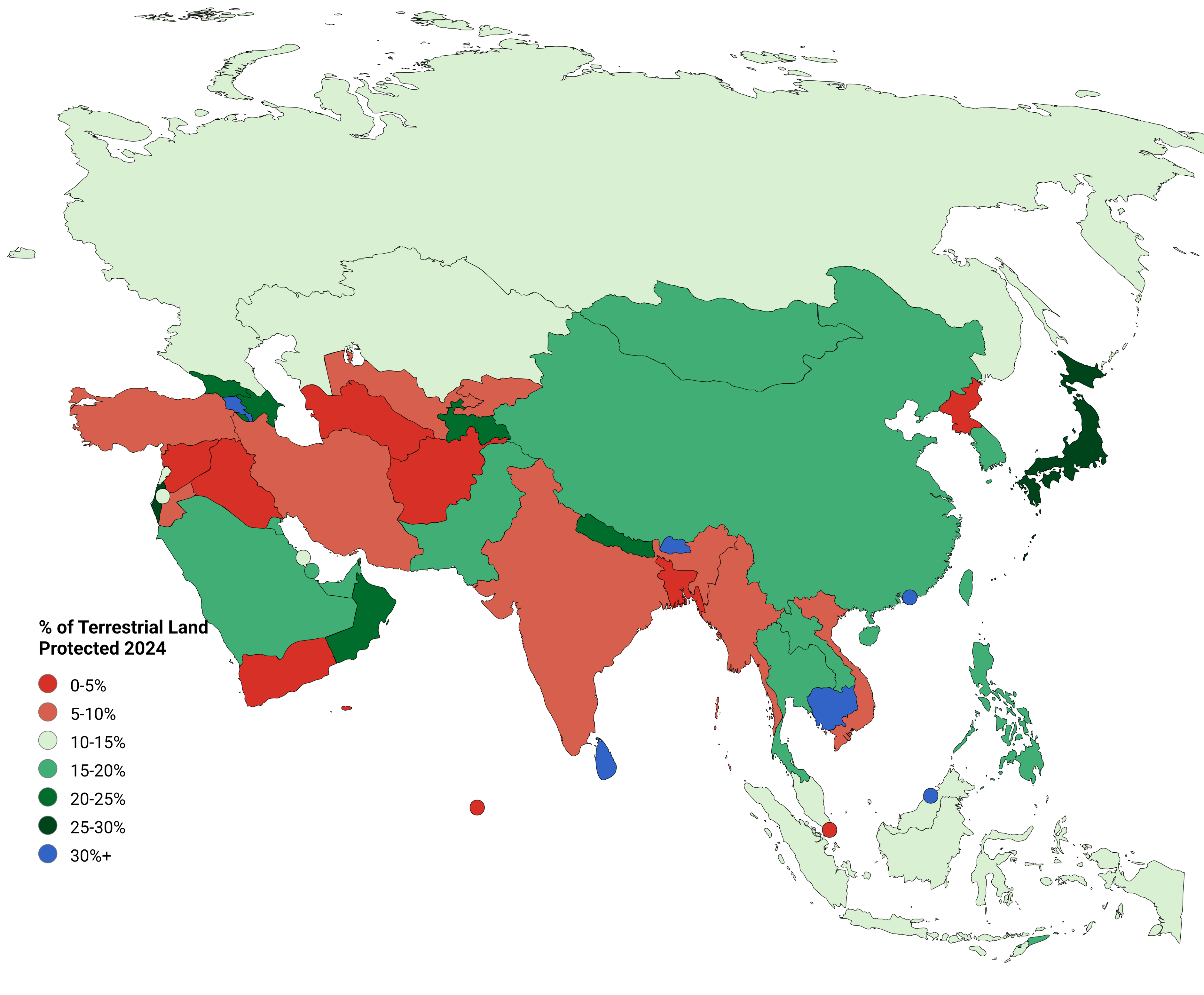 Asian Countries Percentage of Land Area Protected for Wildlife Map Asian Countries Percentage of Land Area Protected for Wildlife Map