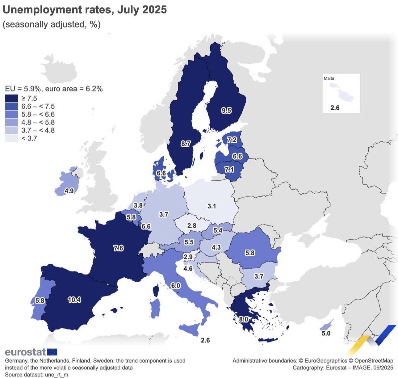 Unemployment Rate in the EU July 2025 Map Unemployment Rate in the EU July 2025 Map