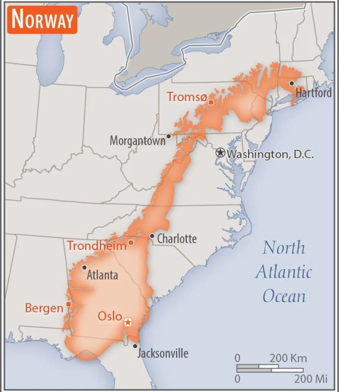 Norway Overlaid on the US Map Norway Overlaid on the US Map